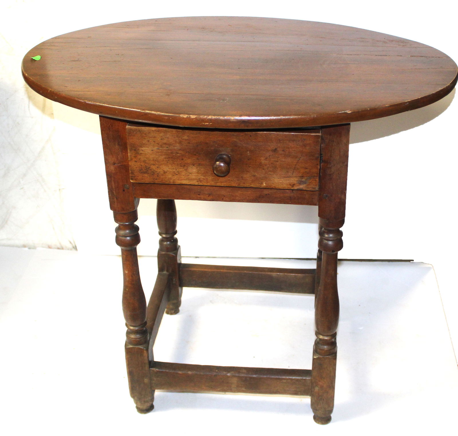 18thC oval top 1 dr tavern table w stretcher base - 27" tall x 30"x20 1/2" top: 18thC oval top 1 dr tavern table w stretcher base - 27" tall x 30"x20 1/2" top