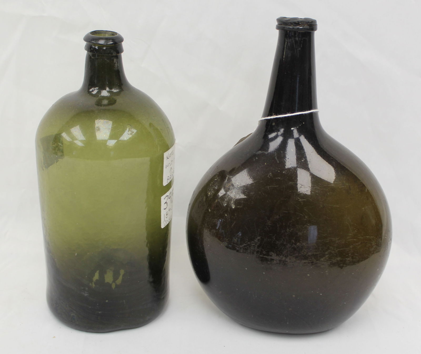 Lot of 2 early green glass bottles - 10 1/2" & 11 1/2" tall (1 of 8)