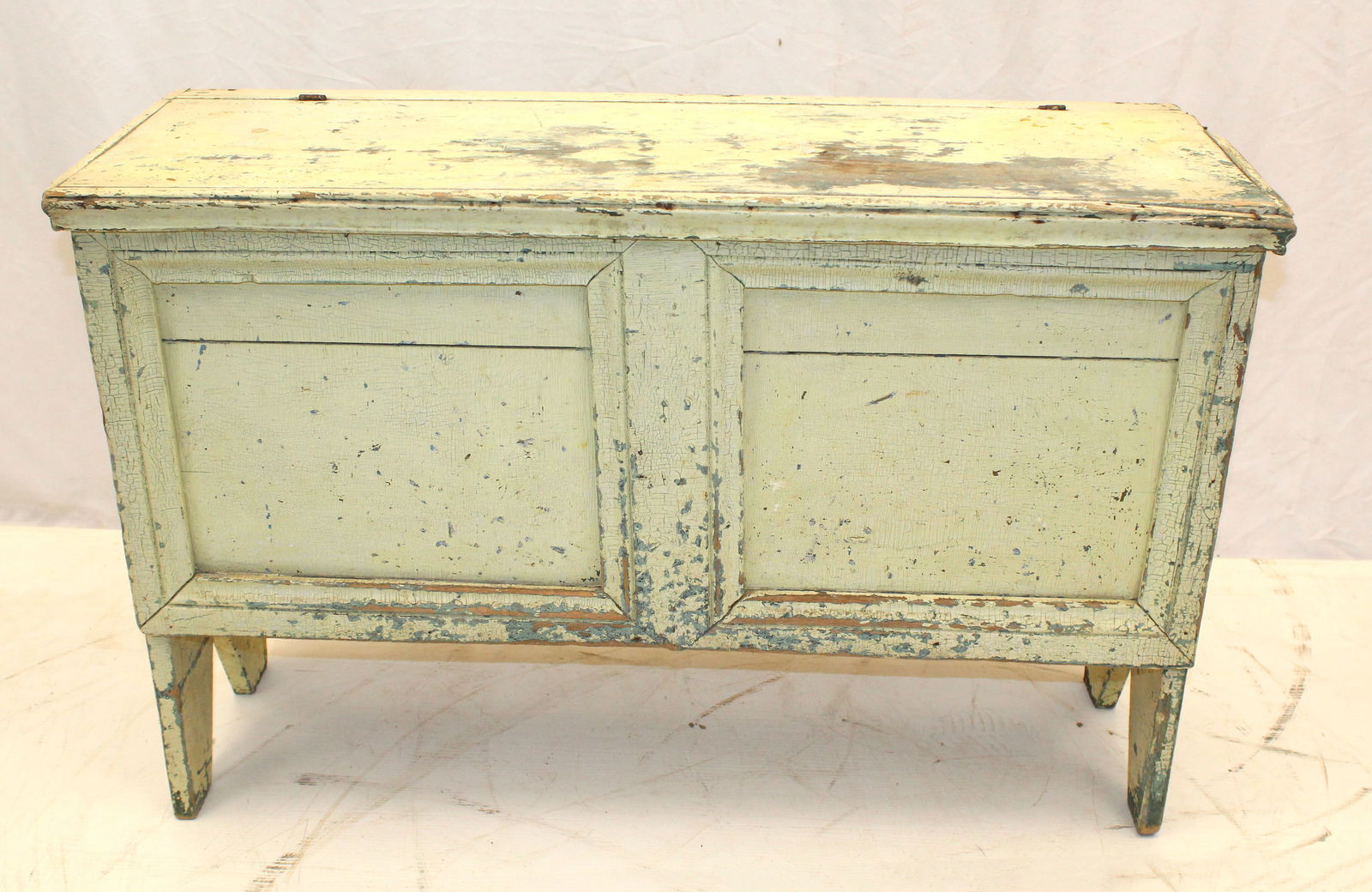 19thC paneled chest in white over orig blue paint - 25" tall x 38" wide x 14 1/2" deep: 19thC paneled chest in white over orig blue paint - 25" tall x 38" wide x 14 1/2" deep