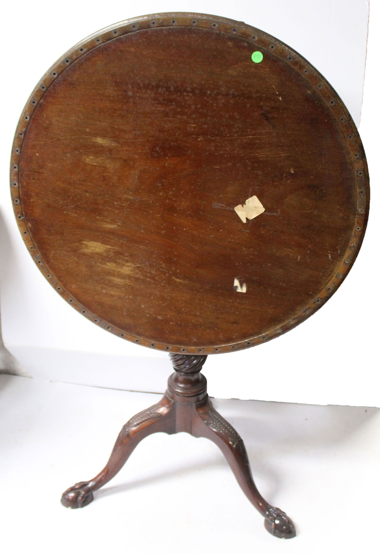 late Chippendale tilt top table w finial carved base, acanthus carved legs & claw feet - 29 1/2": late Chippendale tilt top table w finial carved base, acanthus carved legs & claw feet - 29 1/2" tall x 27 1/2" diam