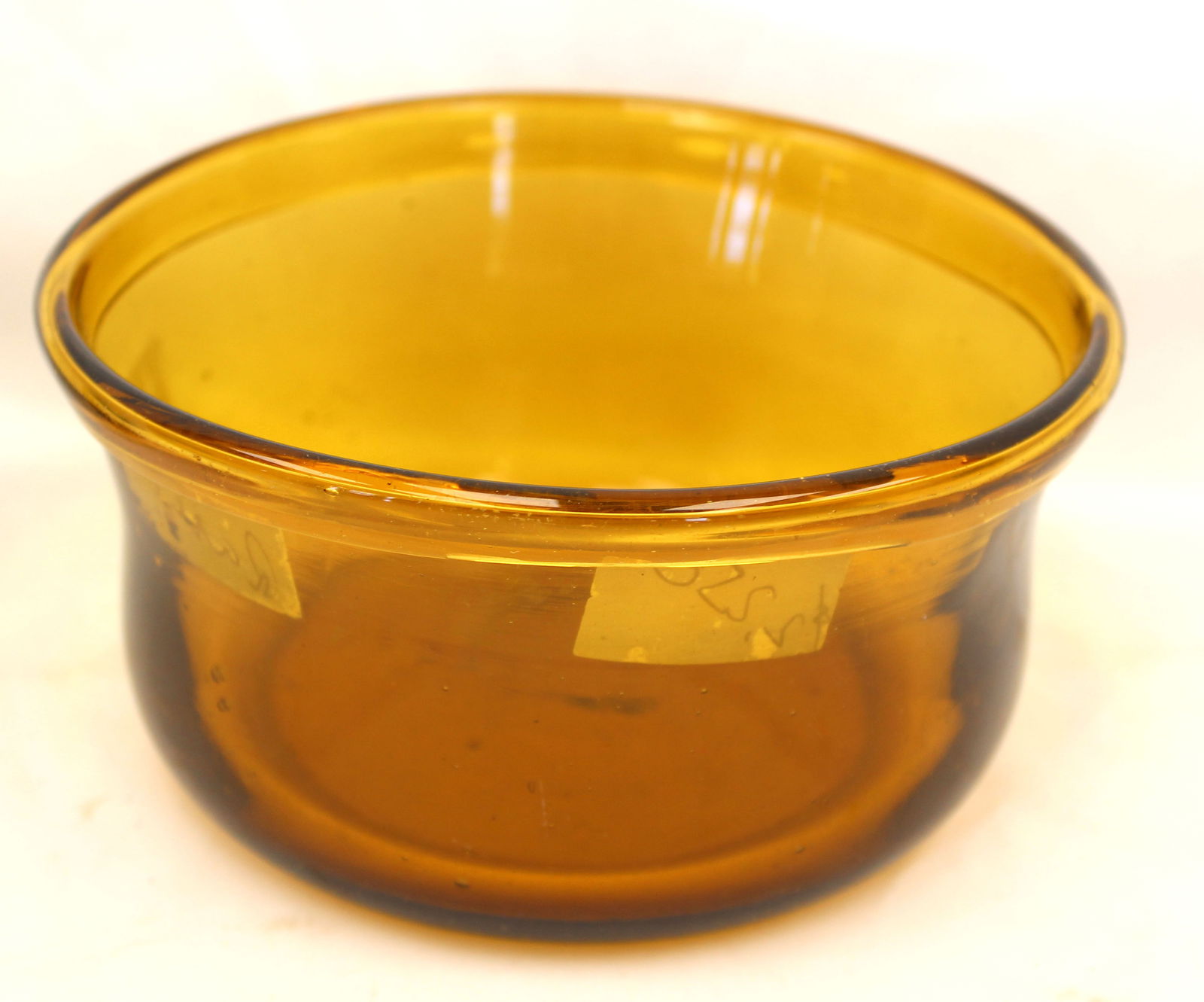 Early amber glass bowl - 3" tall x 6" diam: Early amber glass bowl - 3" tall x 6" diam