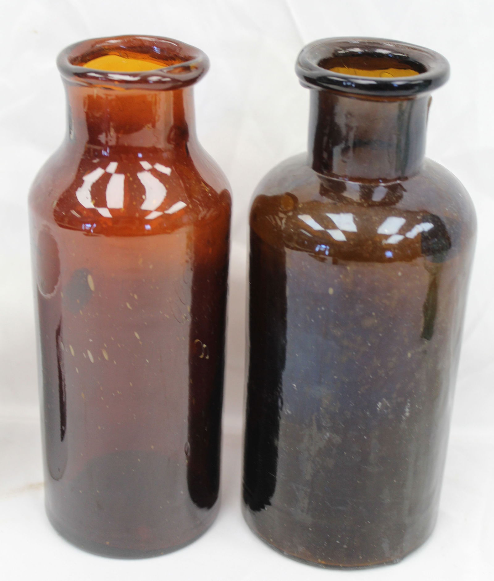Lot of 2 early amber glass jars - 8 1/2" & 8 3/4" tall (1 of 4)