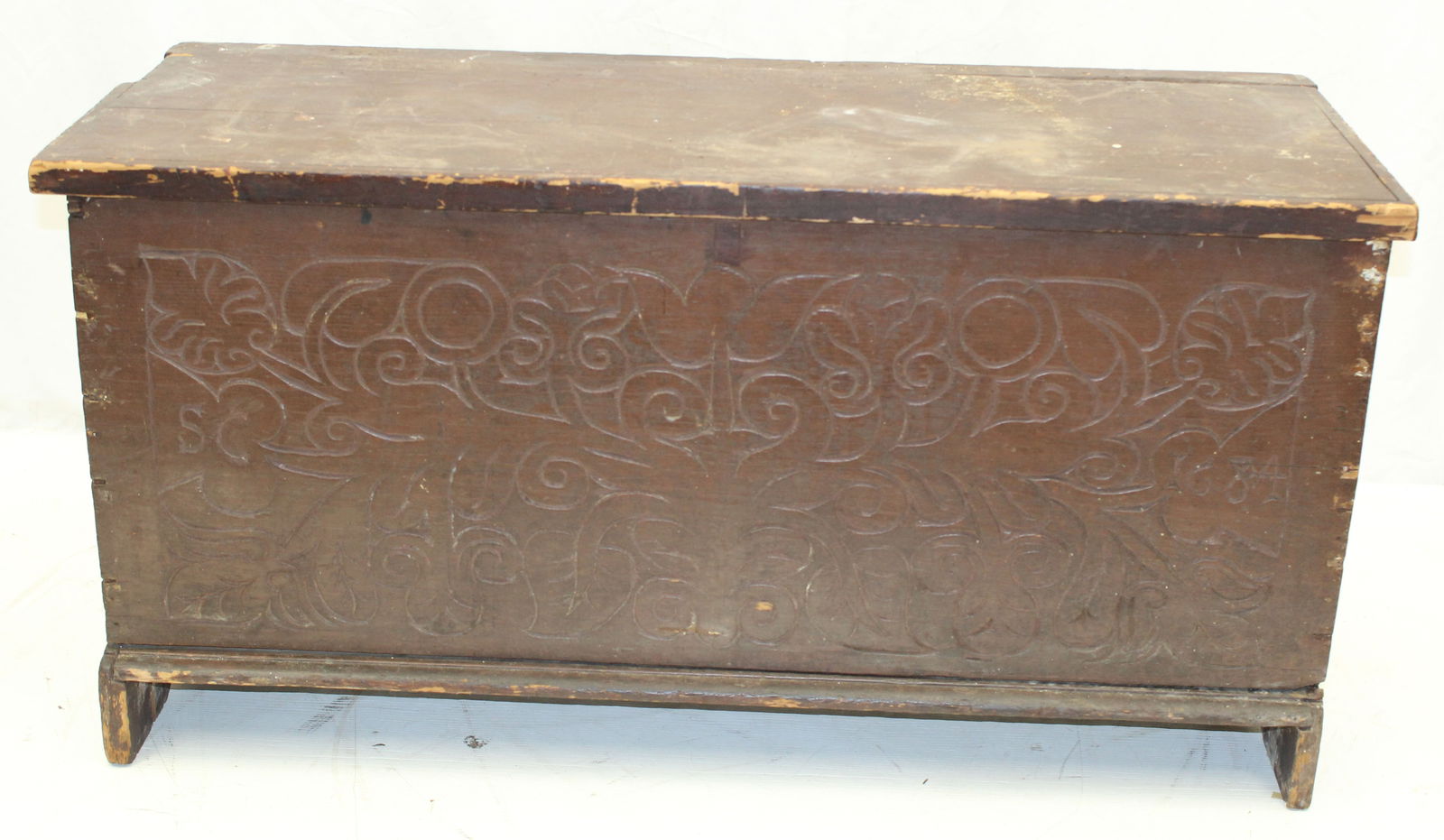 18thC heavily carved lift top box - 24" tall x 47 1/2" wide x 18" deep (1 of 9)
