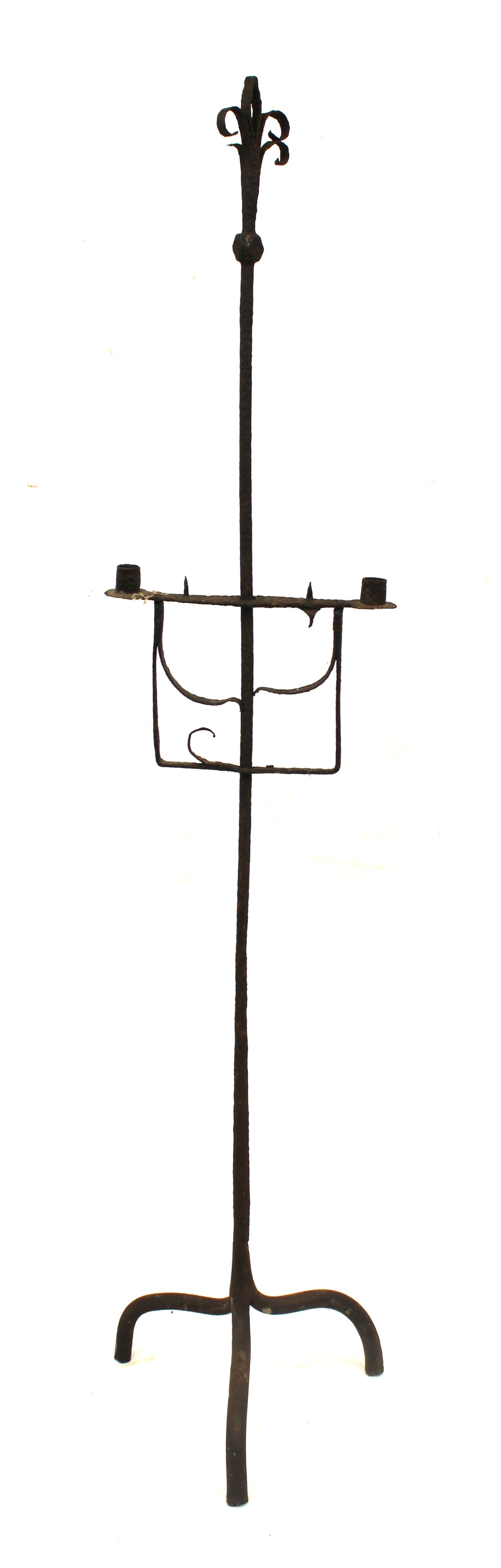 Antique iron floor standing adjustable candlestand - 42 3/4" tall (1 of 9)