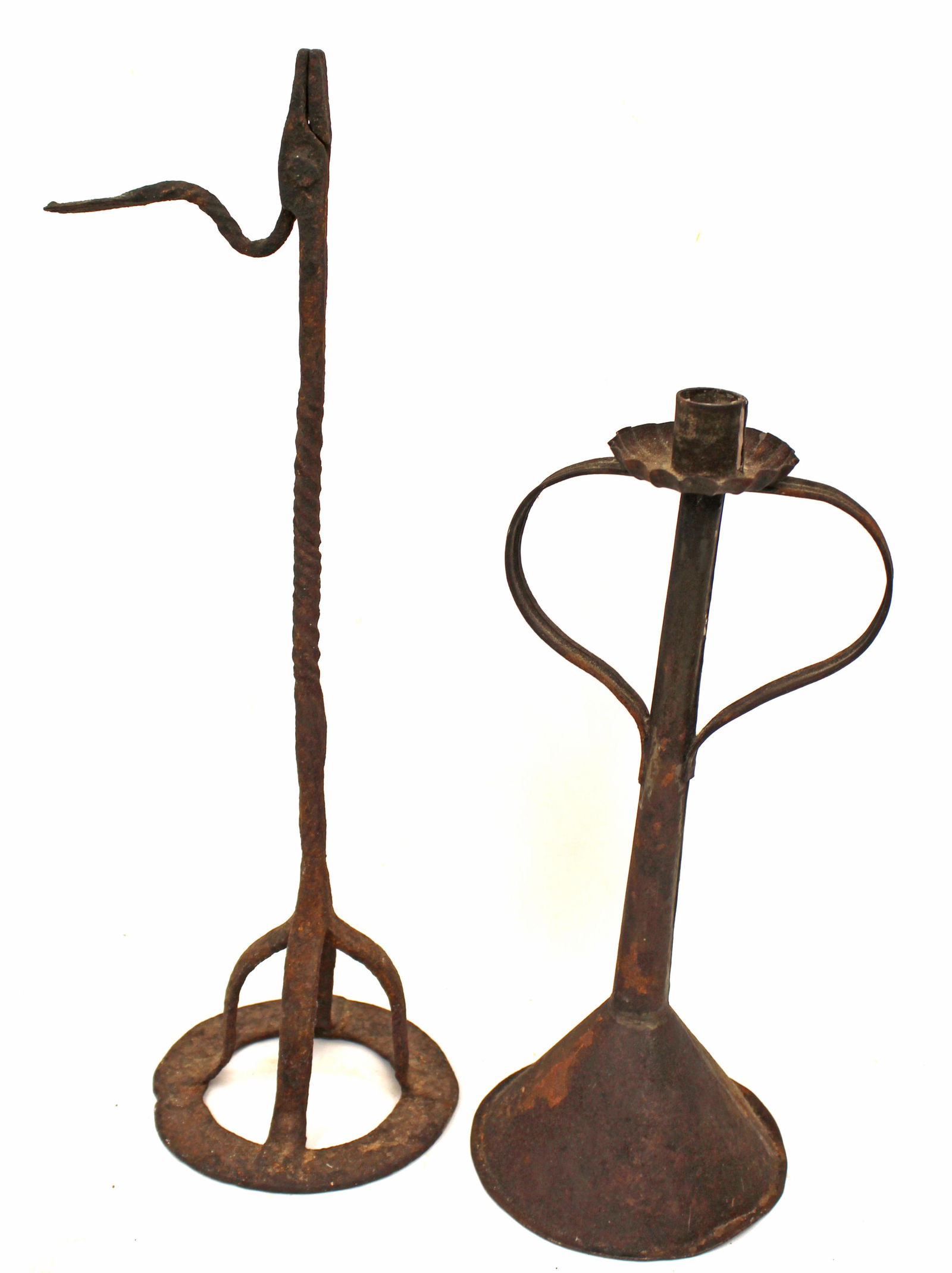Lot of 2 antique iron lighting stands - 11 3/4" & 15 1/4" tall (1 of 8)