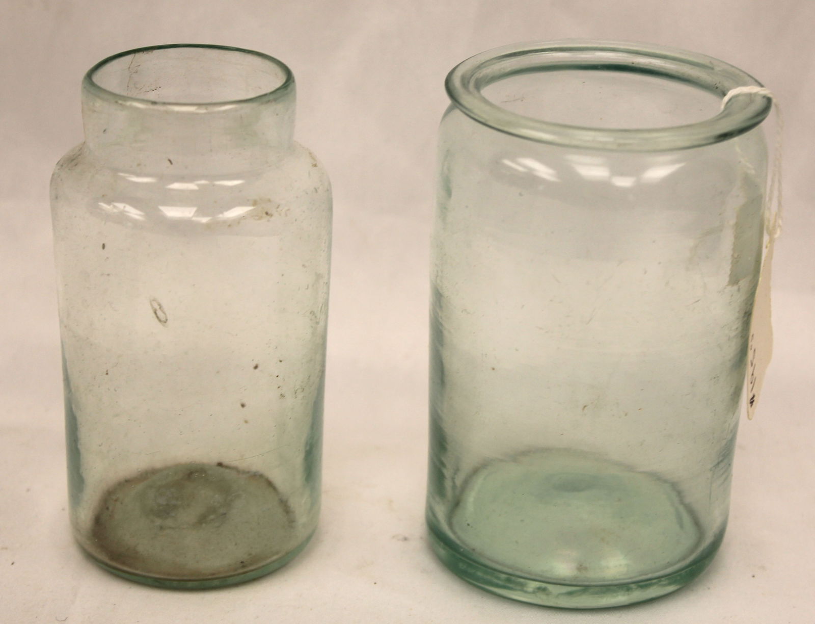 Lot of 2 early aqua glass jars - 7 3/4" & 8" tall (1 of 7)