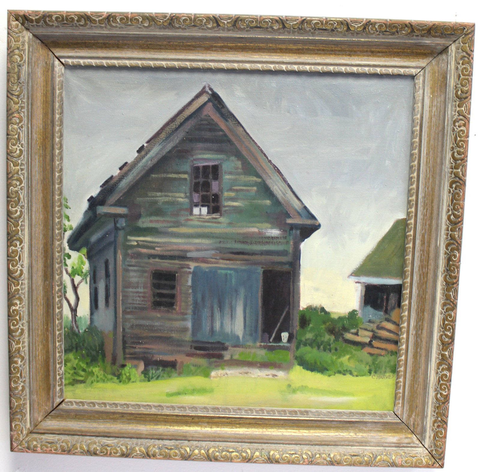 Vibrant o/c of a barn - overall framed size 25 1.4"x25 1/2": Vibrant o/c of a barn - overall framed size 25 1.4"x25 1/2"