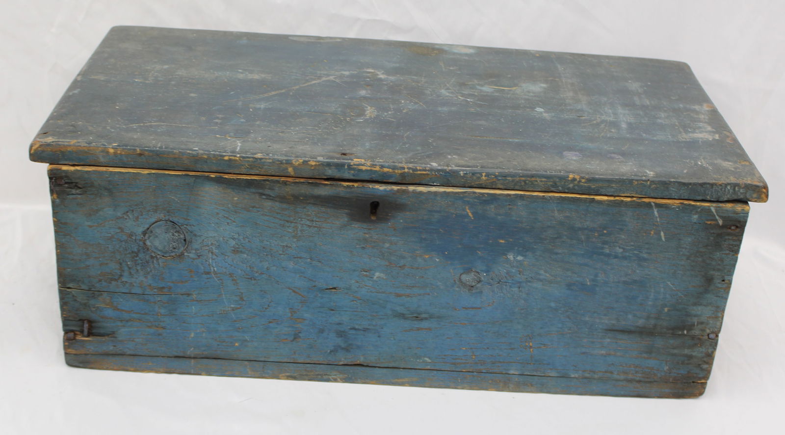 18thC bible box in blue paint - 9 1/2" tall x 26"x13" (1 of 5)
