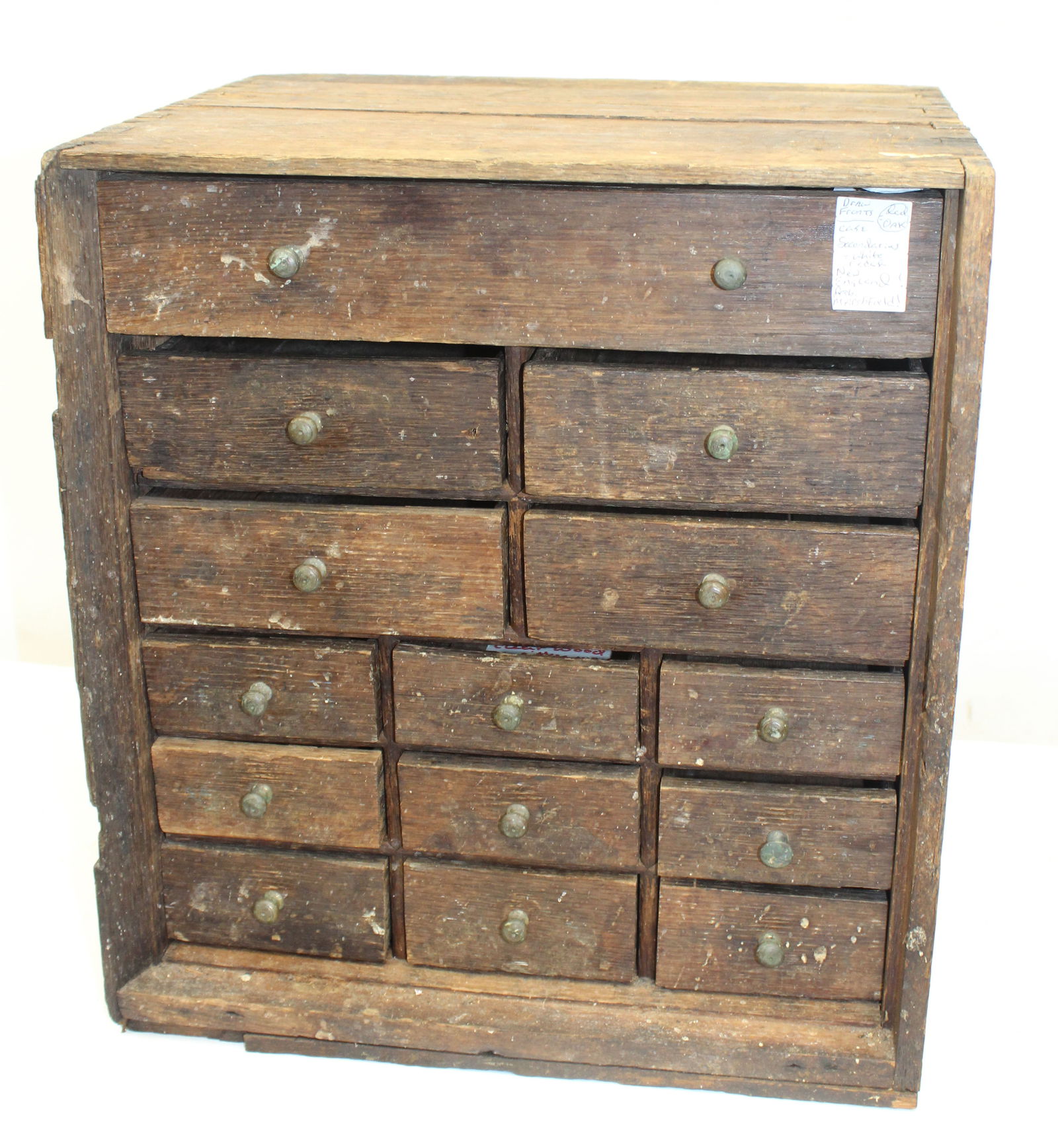 18thC multi drawer oak tool chest - as found - 18" tall x 16" wide x 12 3/4" deep: 18thC multi drawer oak tool chest - as found - 18" tall x 16" wide x 12 3/4" deep