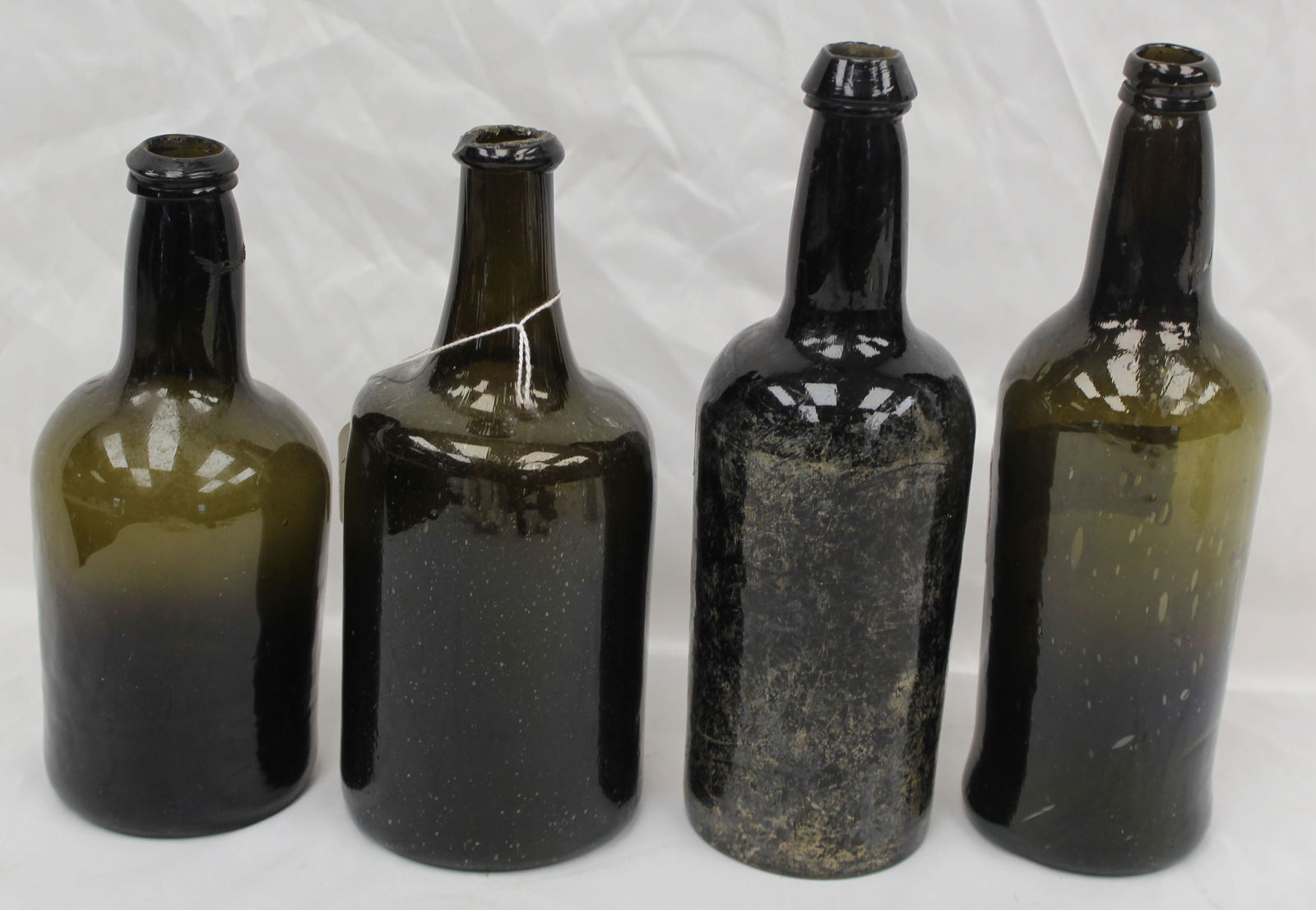 Lot of 4 early green glass bottles - 9 1/2" - 11" tall (1 of 9)