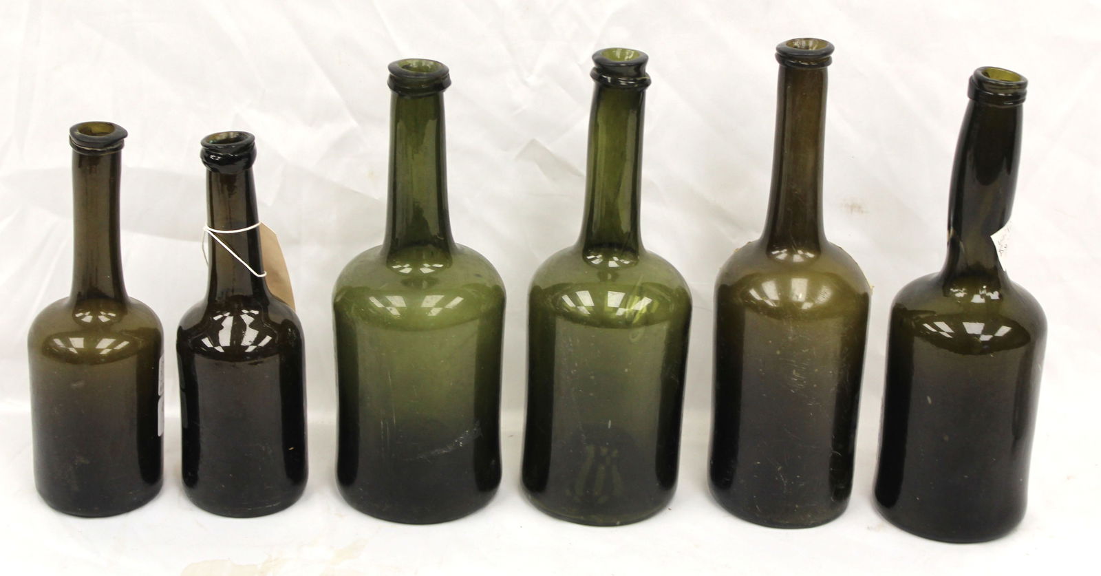 Lot of 6 early green glass bottles - 9"-11 1/4" tall (1 of 10)
