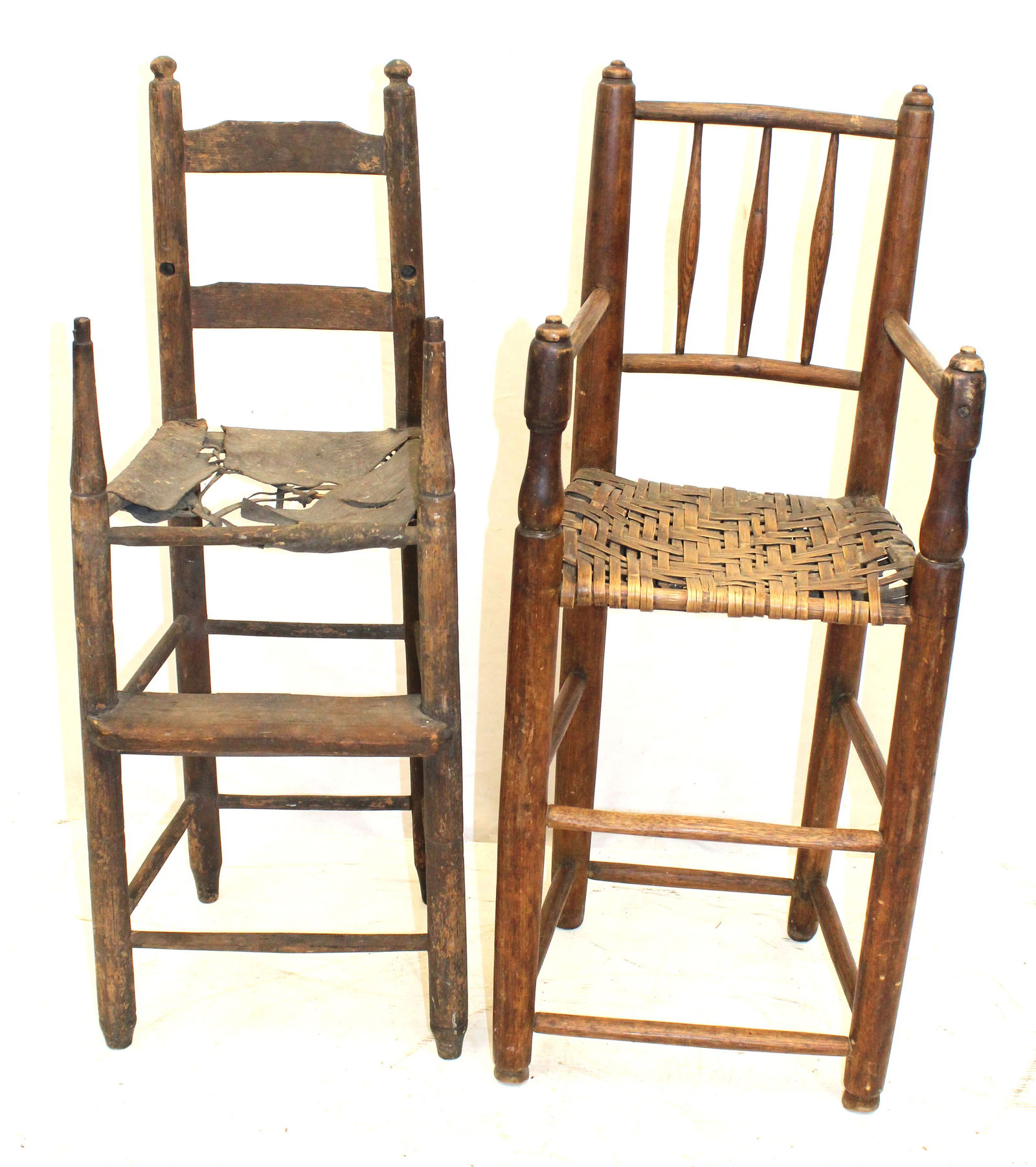 Lot of 2 18th/19thC youth high chairs - approx 36" tall (1 of 8)