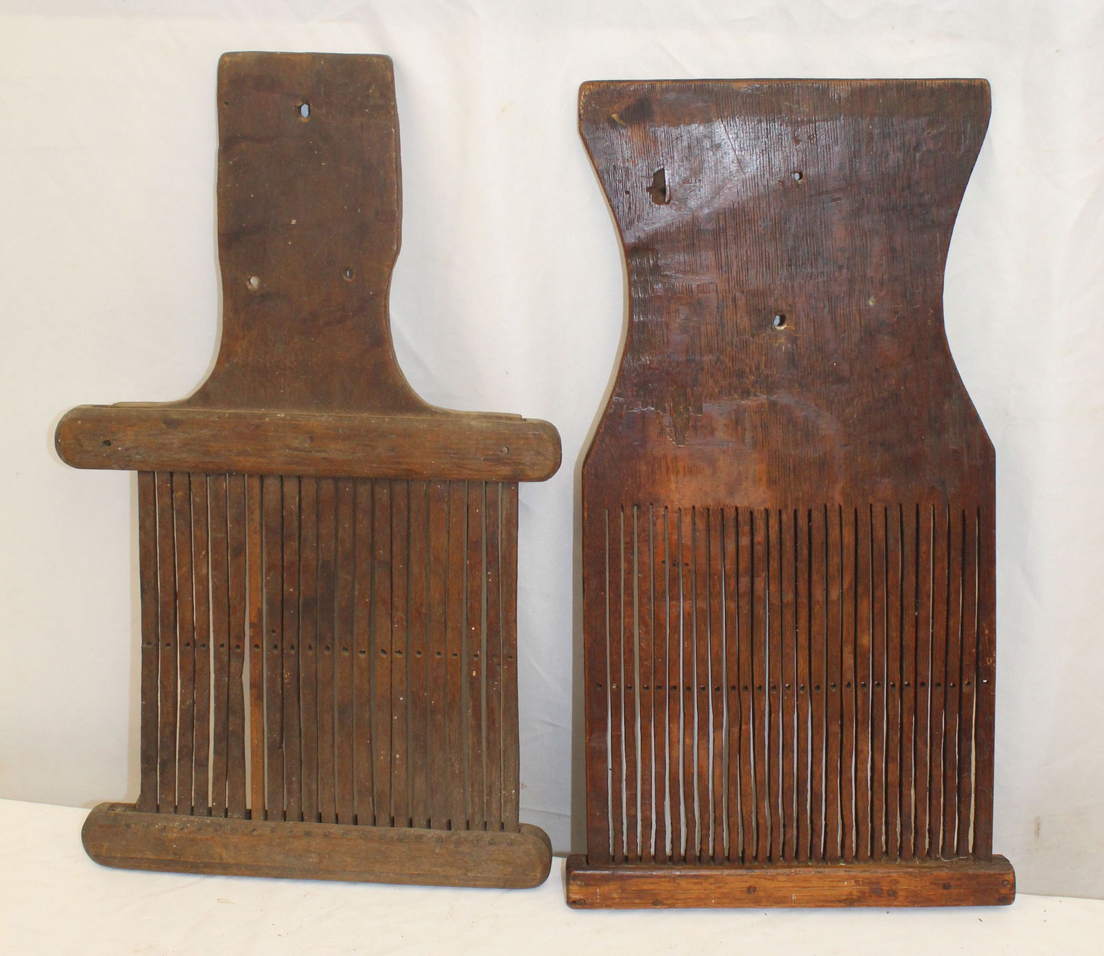 Lot of 2 antique wooden flax combs - 19" tall x11" (1 of 6)