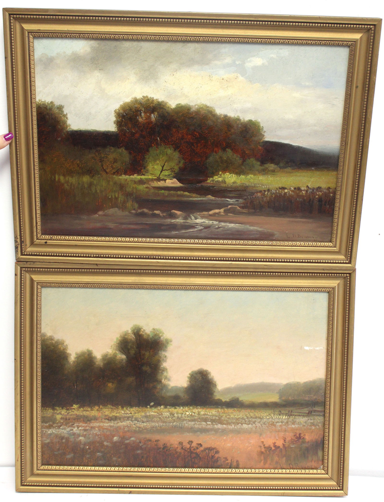 Lot of 2 o/bd landscapes signed LD Bowden - 1 dated '47 in matching frames - overall framed size 15 (1 of 8)