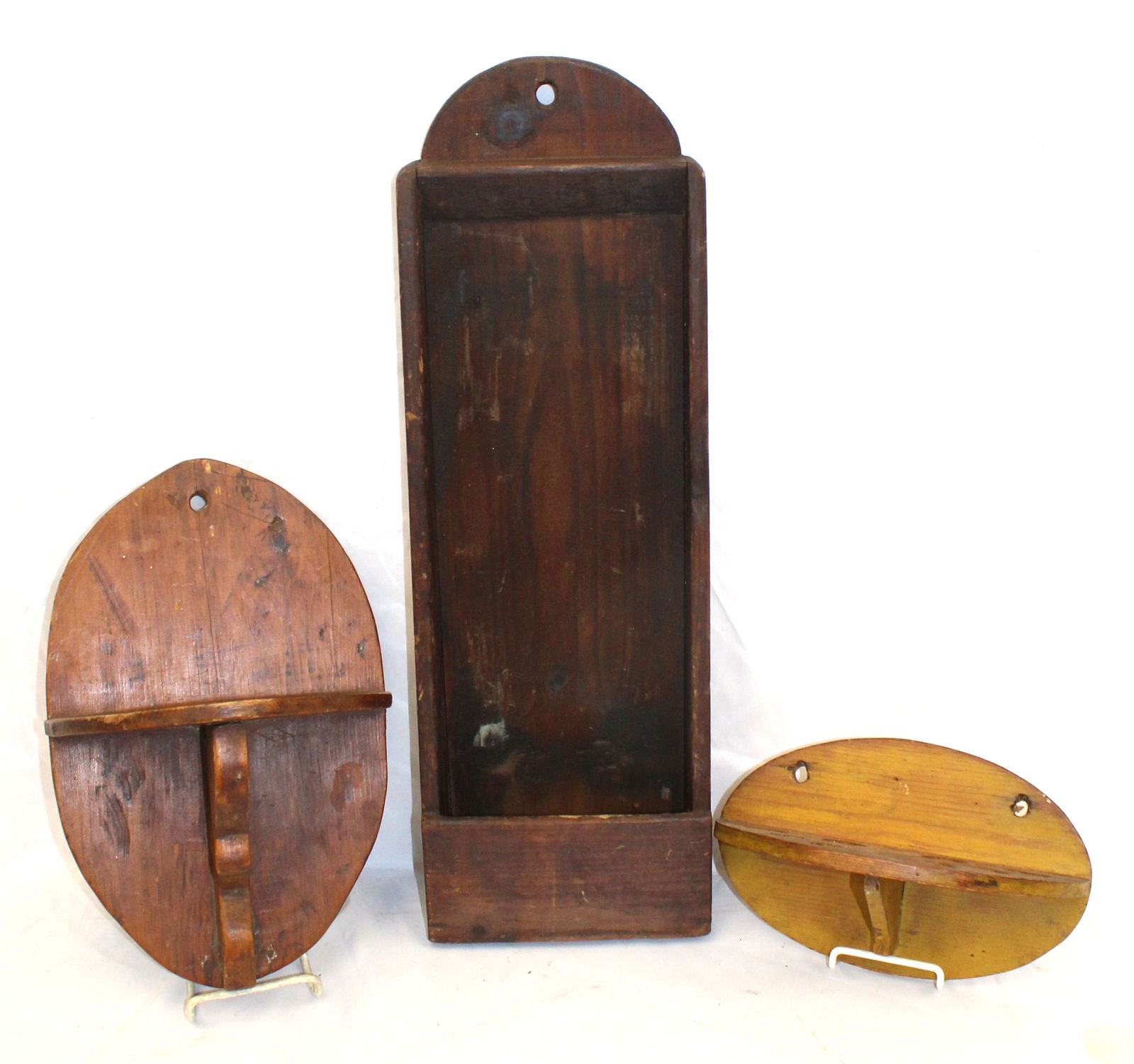 Lot of 3 wooden wall shelfs/spoon racks - 14" tall x 9"x6", 24" tall x 8"x4" & 6" tall x 10"x6": Lot of 3 wooden wall shelfs/spoon racks - 14" tall x 9"x6", 24" tall x 8"x4" & 6" tall x 10"x6"