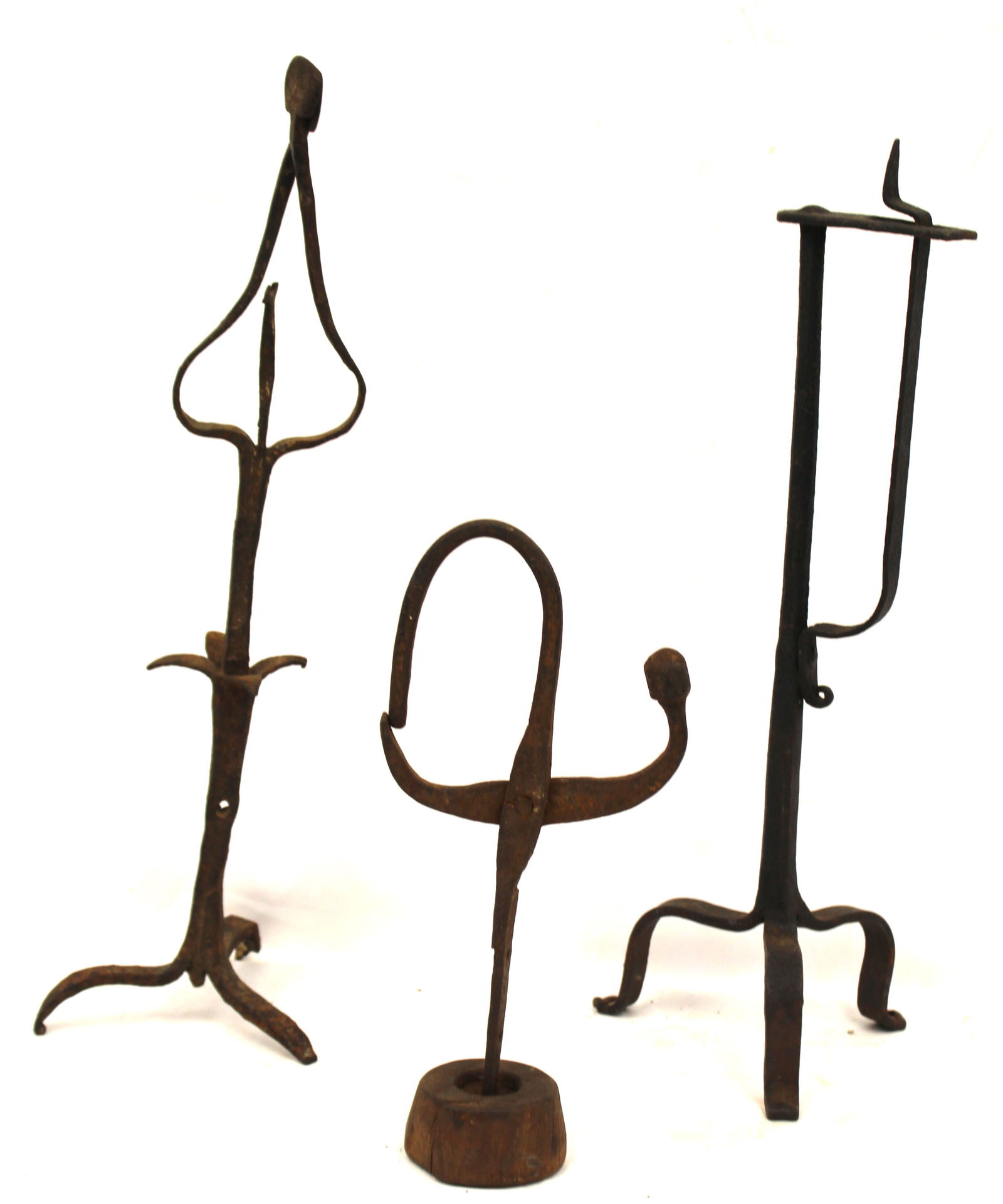 Lot of 3 antique iron lighting devices - 12"-20" tall (1 of 12)