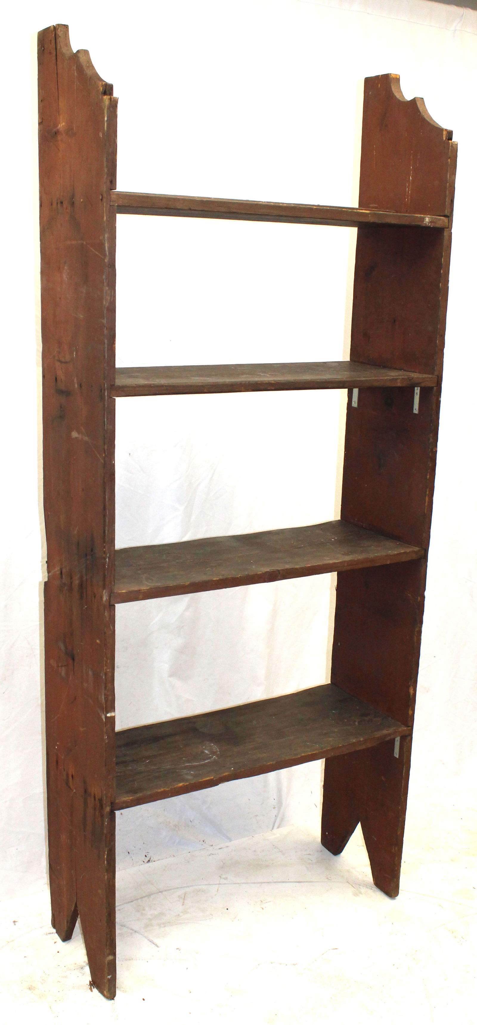 19thC 4 tiered wall shelf w shaped sides - 74 1/2" tall x 31" wide x 12" deep (1 of 7)