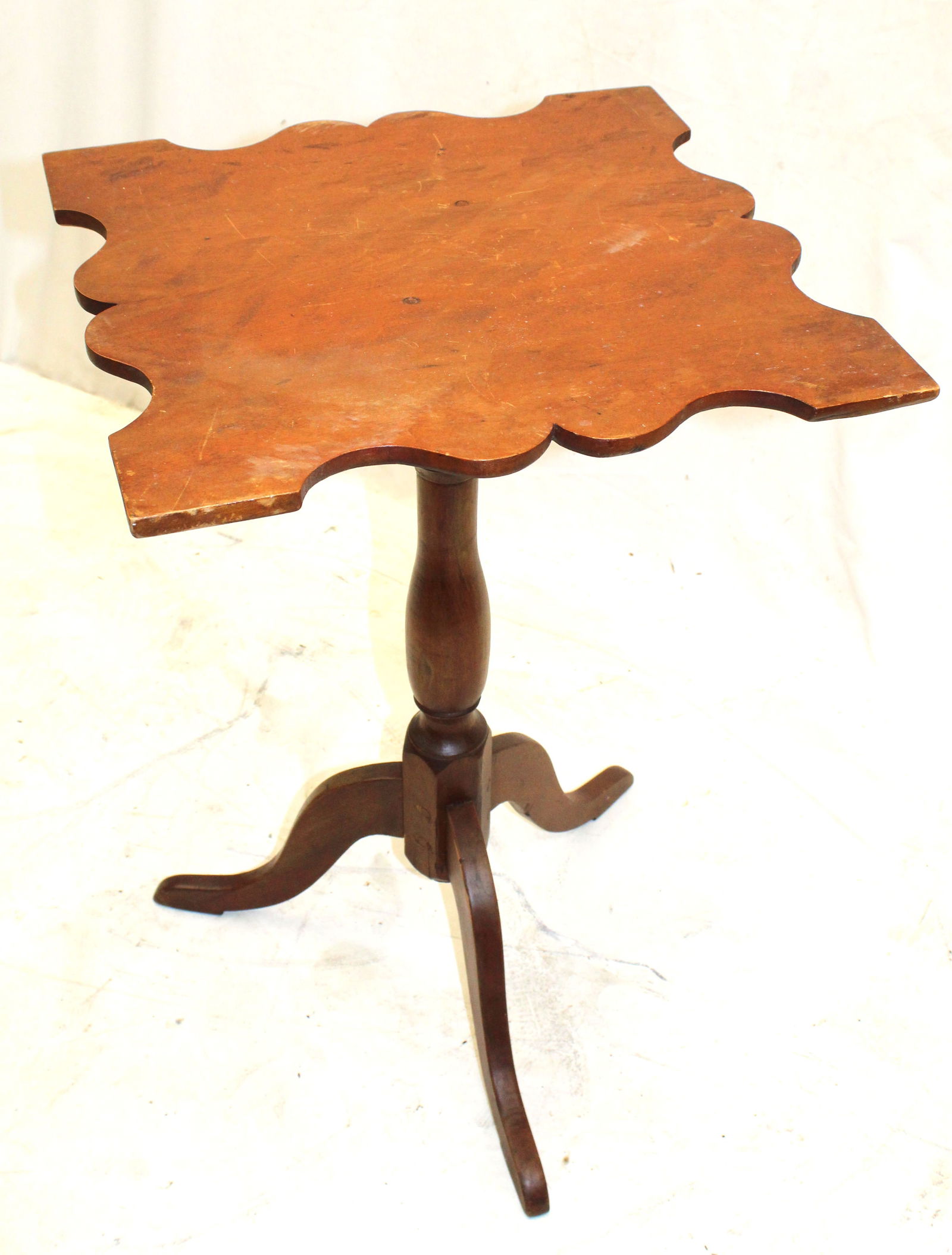 19thC shaped top candlestand in old surface - 27 1/2" tall x 18"x18 3/4" top (1 of 5)