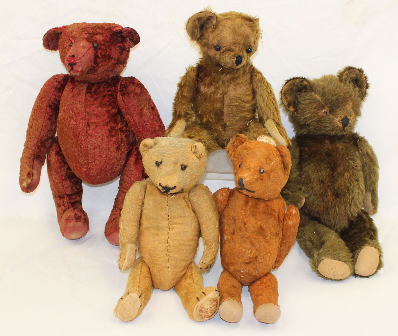 Lot of 5 vintage/antique stuffed bears - 16"-22" tall (1 of 5)