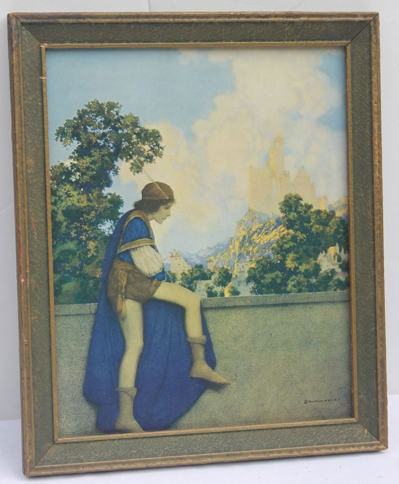 fine Maxfield Parrish print "The Knave Watching: fine Maxfield Parrish print "The Knave Watching Violetta Depart" or "Page" - 13 1/2" x 11 1/4" overall orig framed size