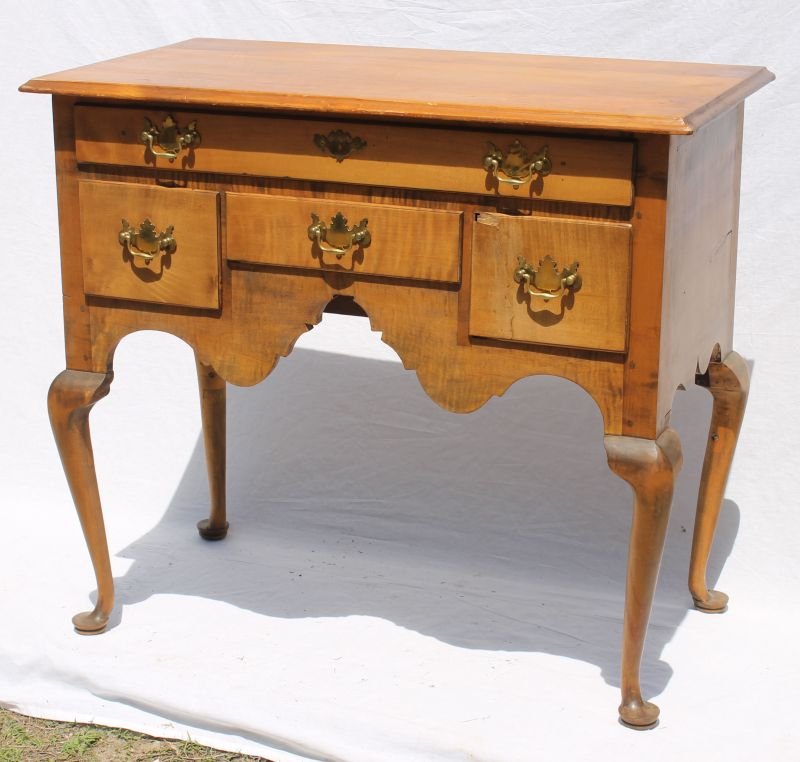 early QA ca 1750 CT maple highboy base/server w: early QA ca 1750 CT maple highboy base/server w wonderful cut out skirt - as found