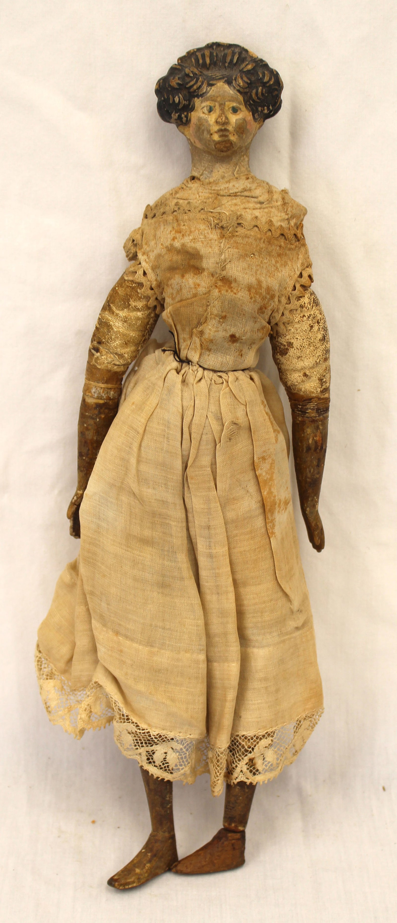 attrib Greinert 19thC doll w wooden head & lower arms & legs - 13" tall (1 of 10)