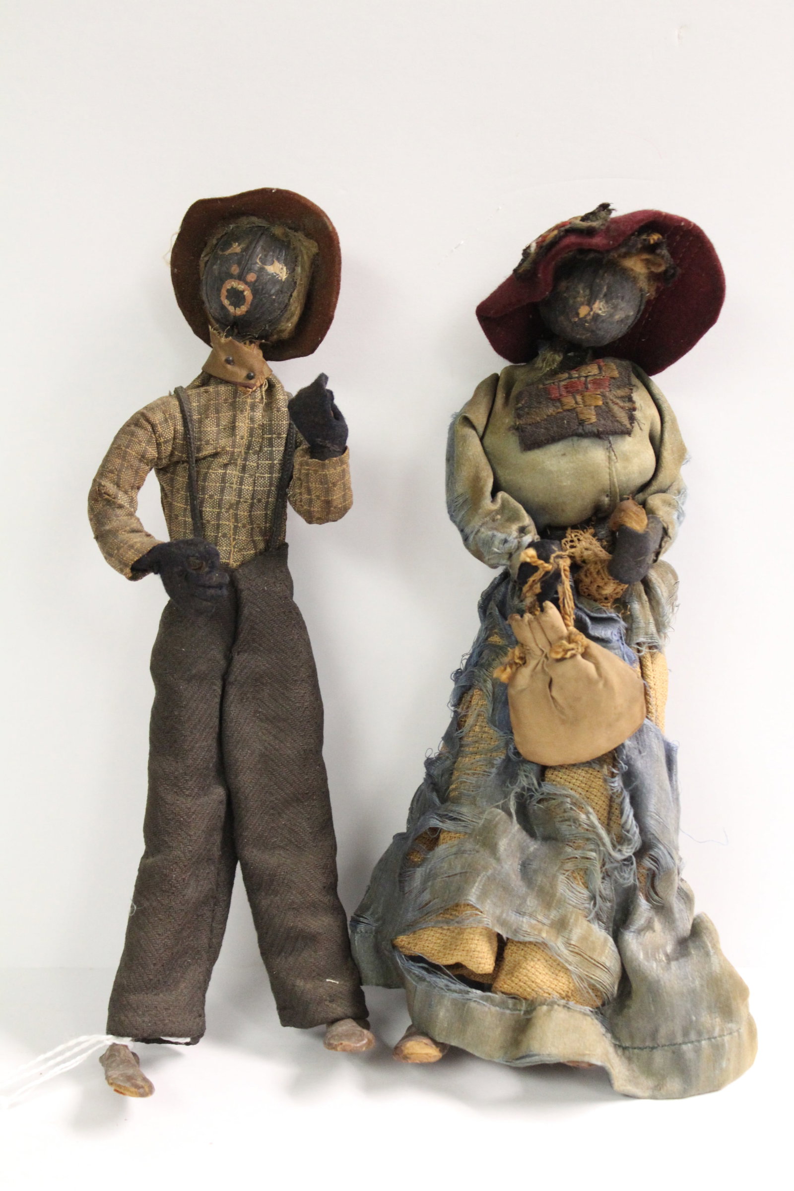Lot of 2 African American nuthead dolls - 9 1/2" & 10" tall (1 of 6)