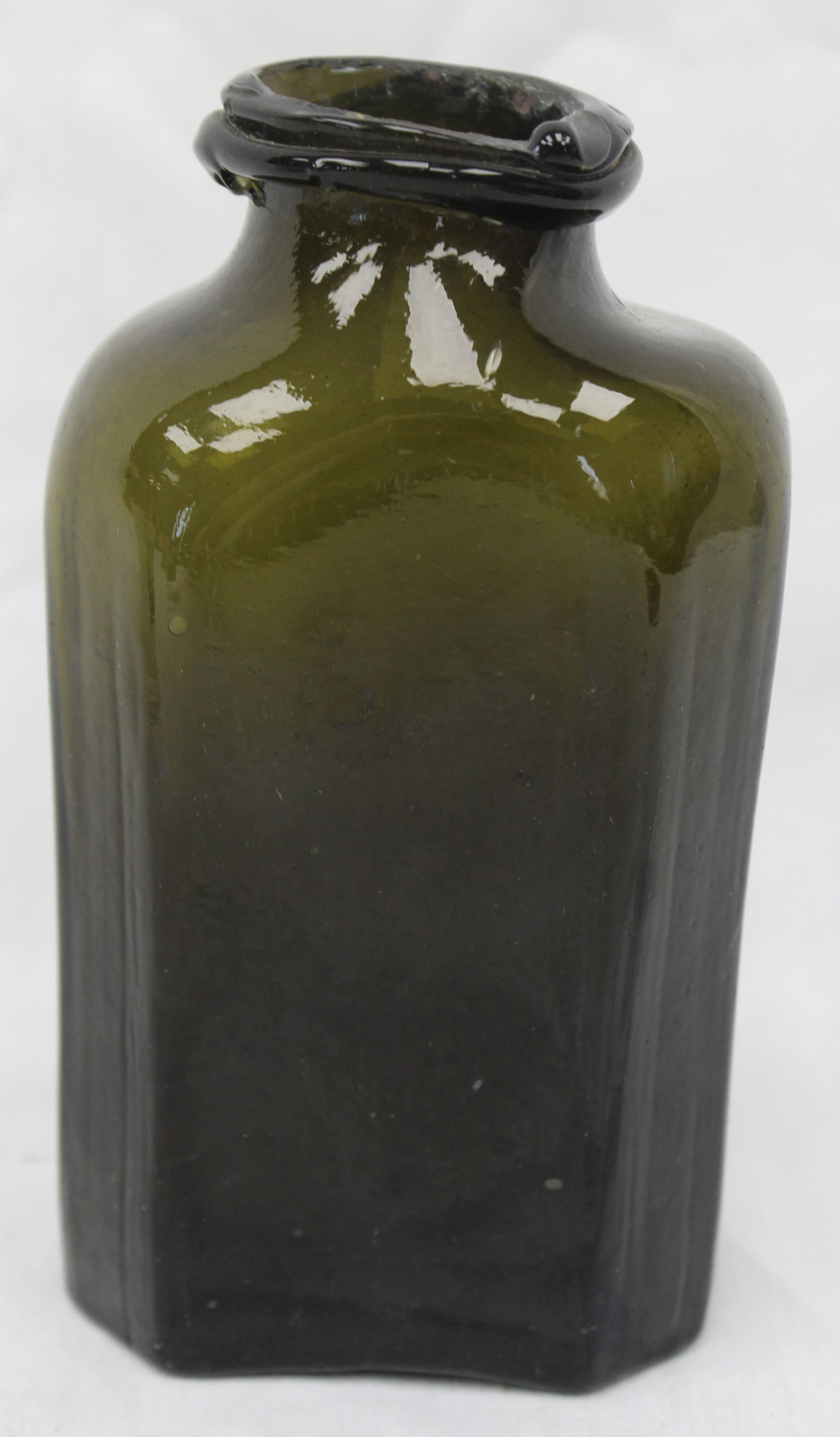 Early dark green glass hexagonal utility bottle - 5 1/2" tall - 5
