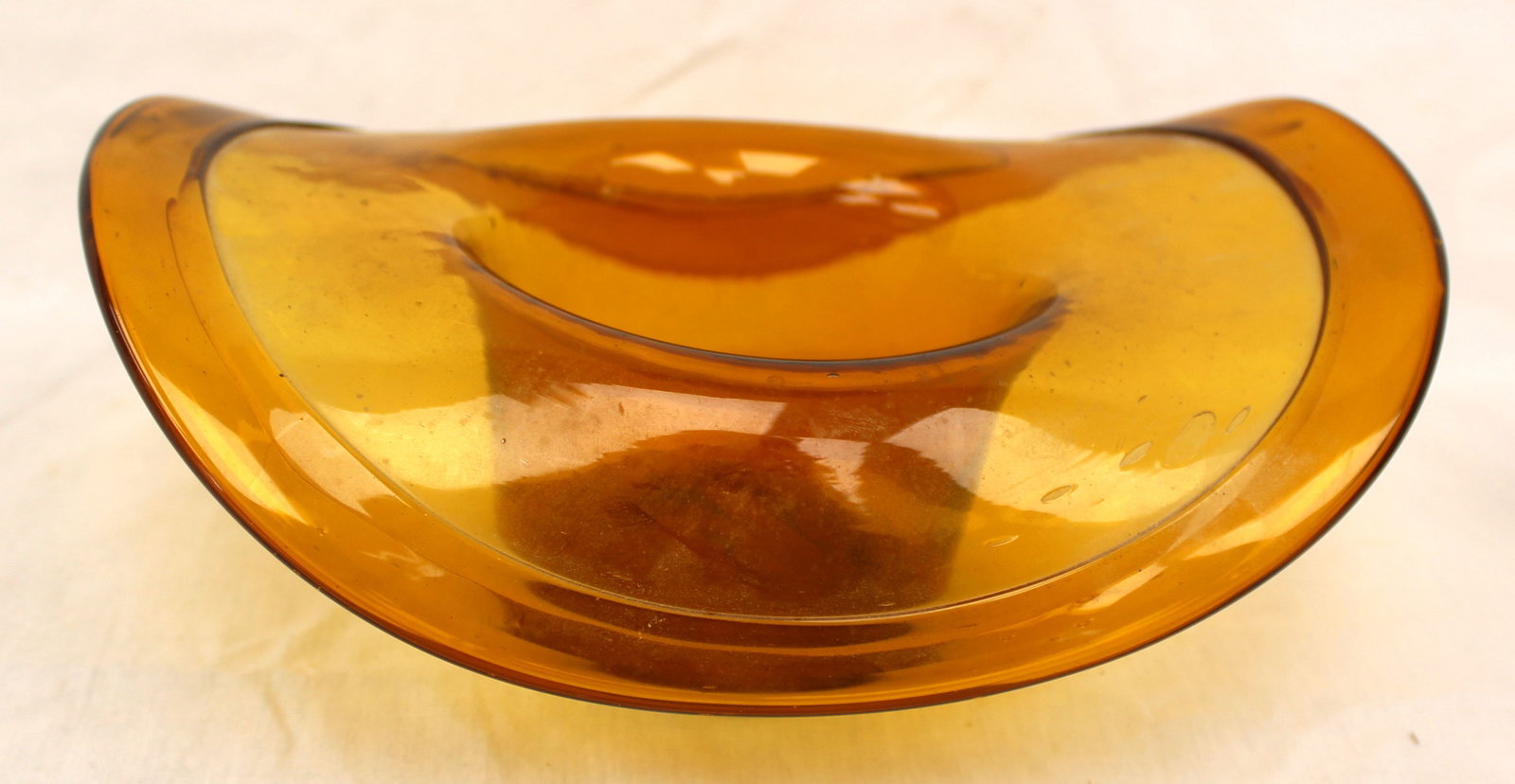 Early amber glass hat - large size 3 1/2" tall x 8 1/2"x6 1/2": Early amber glass hat - large size 3 1/2" tall x 8 1/2"x6 1/2"