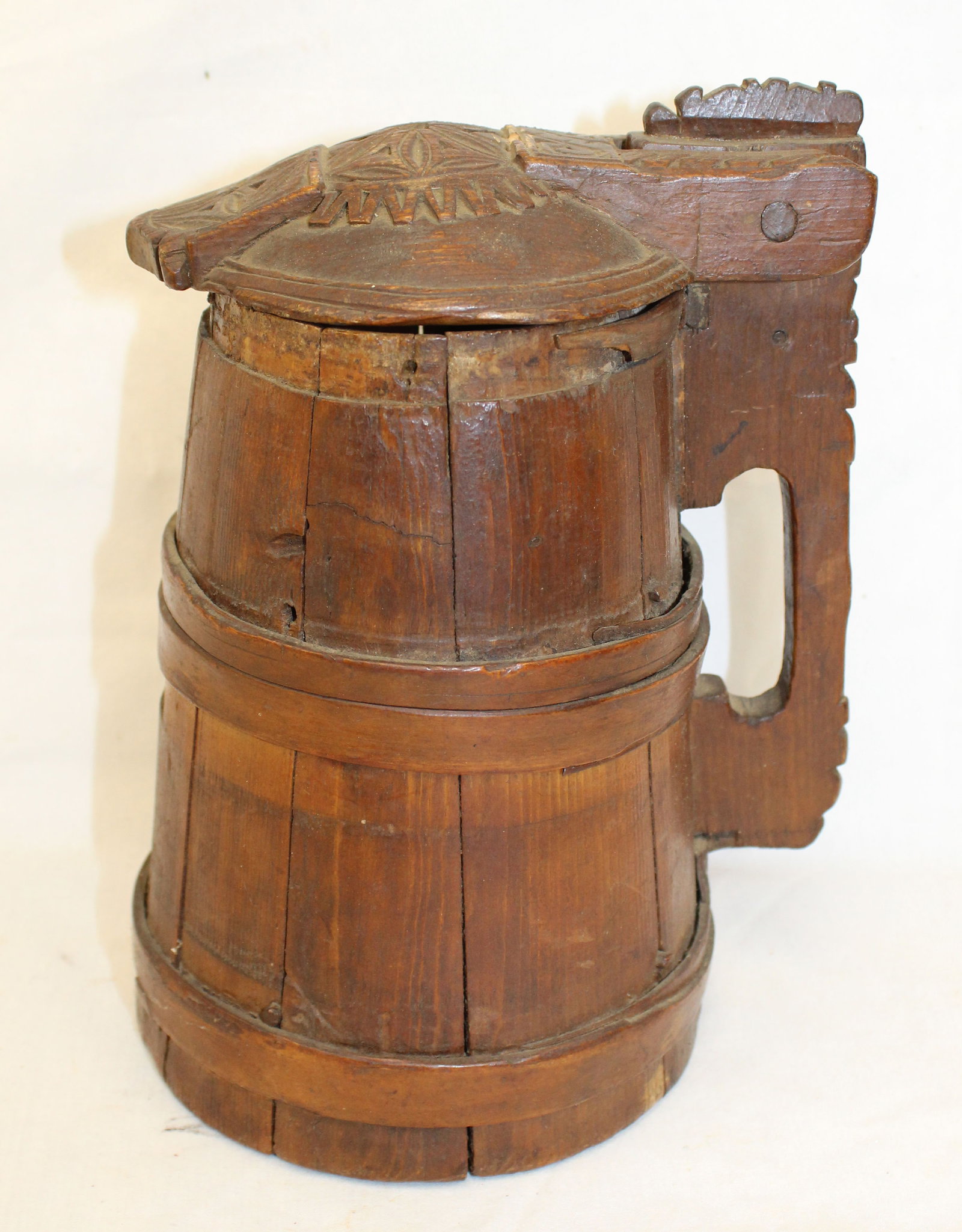 Antique carved wooden tankard - 6 1/2" tall (1 of 5)