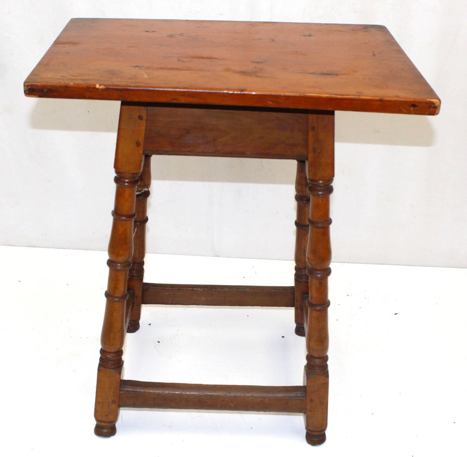 18thC diminutive tavern table on splayed turned legs - 35" tall x 22"x15" (1 of 8)
