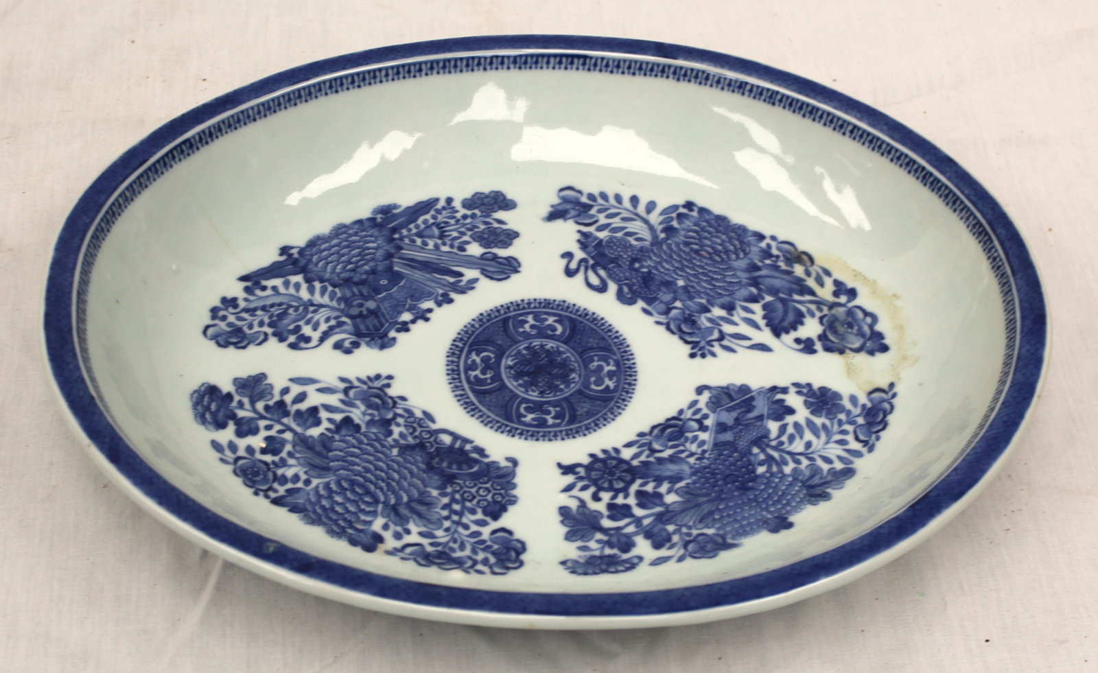 Antique Chinese Export Fitzhugh blue decorated porcelain serving bowl - 2 1/2" tall x 11"x13 1/2" (1 of 3)