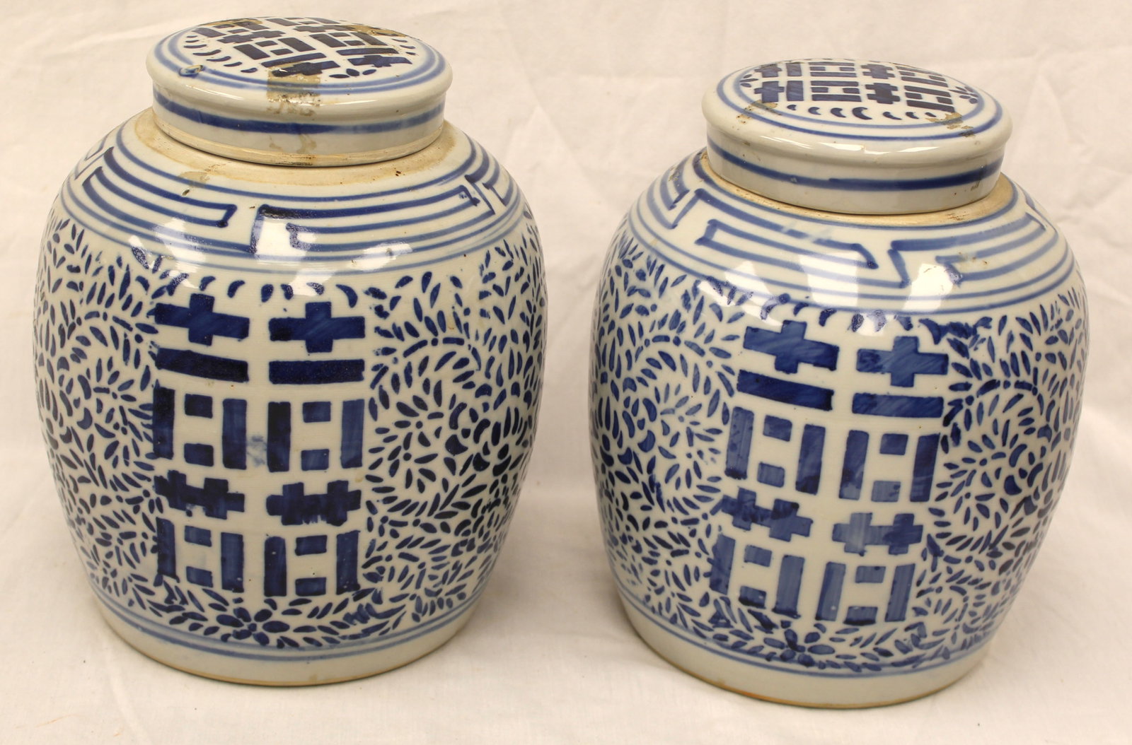 pair of antique Asian blue & white porcelain ginger jars - approx 10" tall (1 of 9)