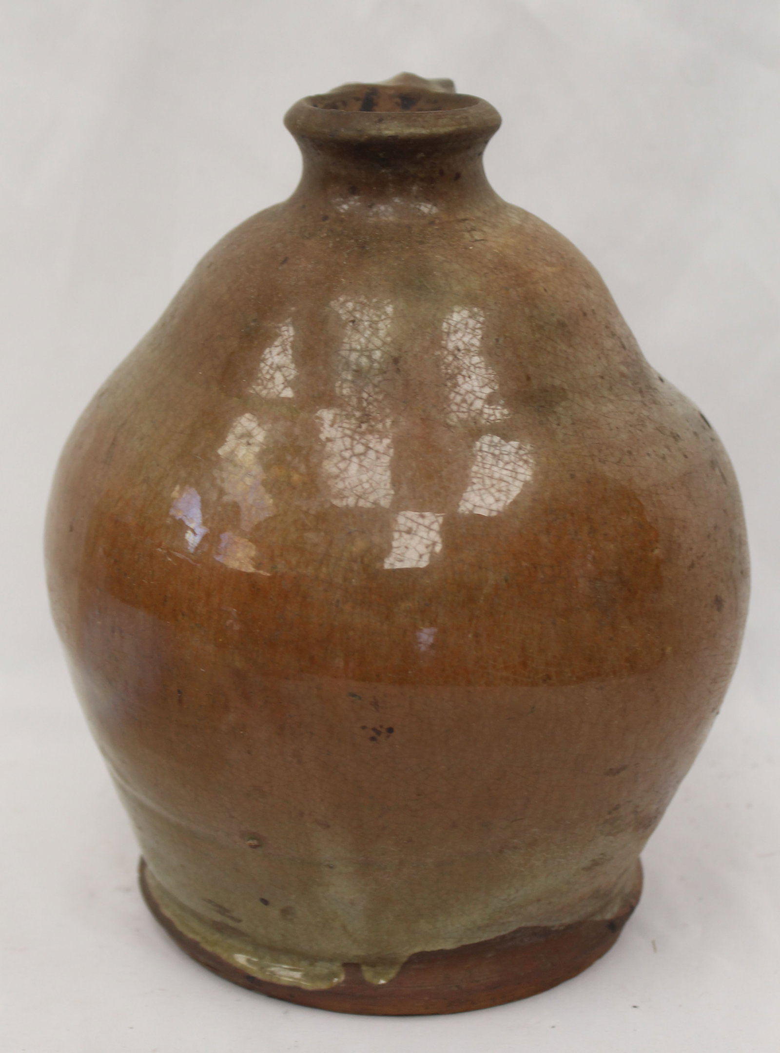 Antique redware ovoid jug - 8 1/2" tall: Antique redware ovoid jug - 8 1/2" tall
