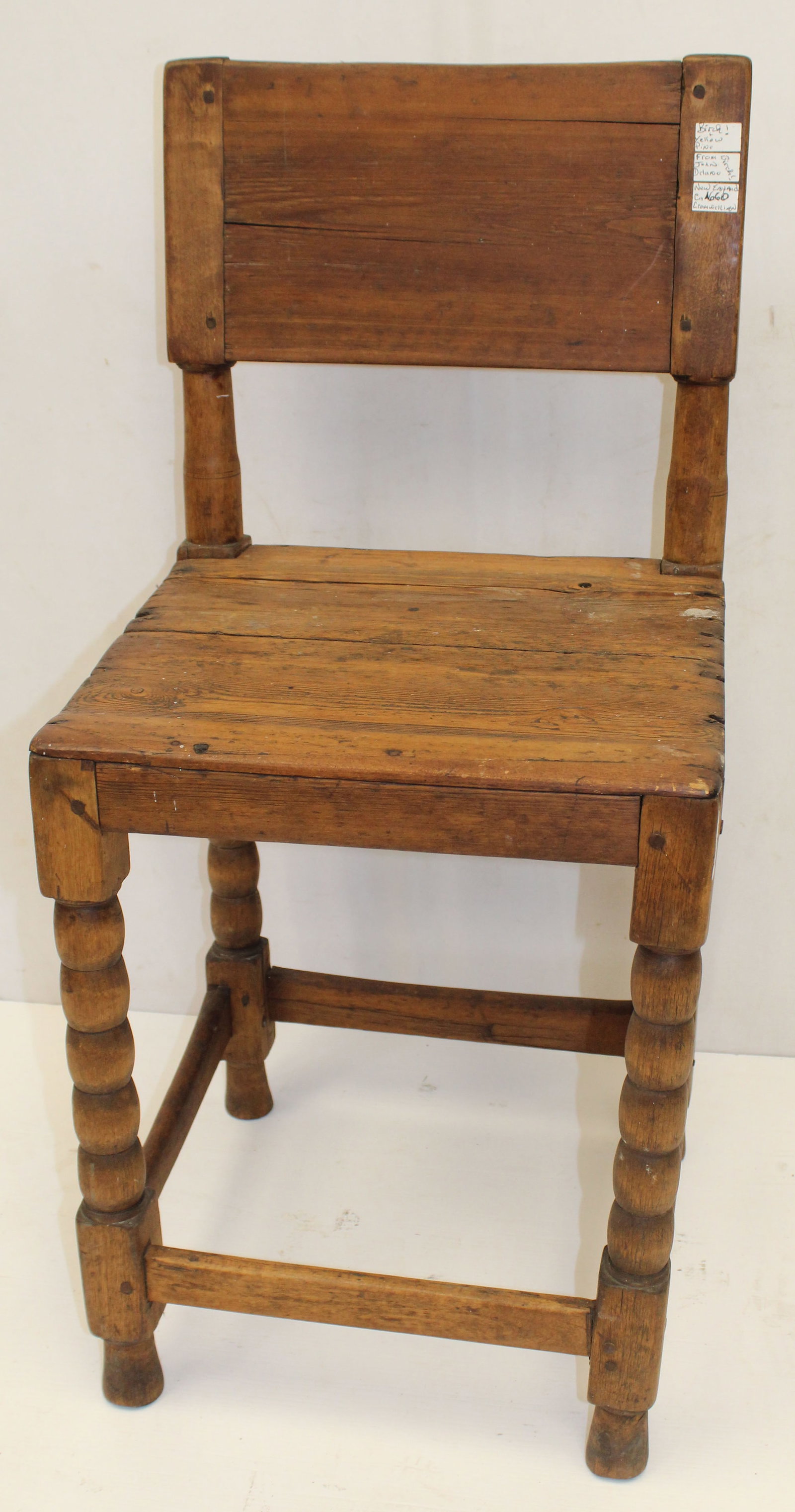 17thC wooden plank chair w bulbous turned legs - 35 1/2" tall x 16"x16" (1 of 11)