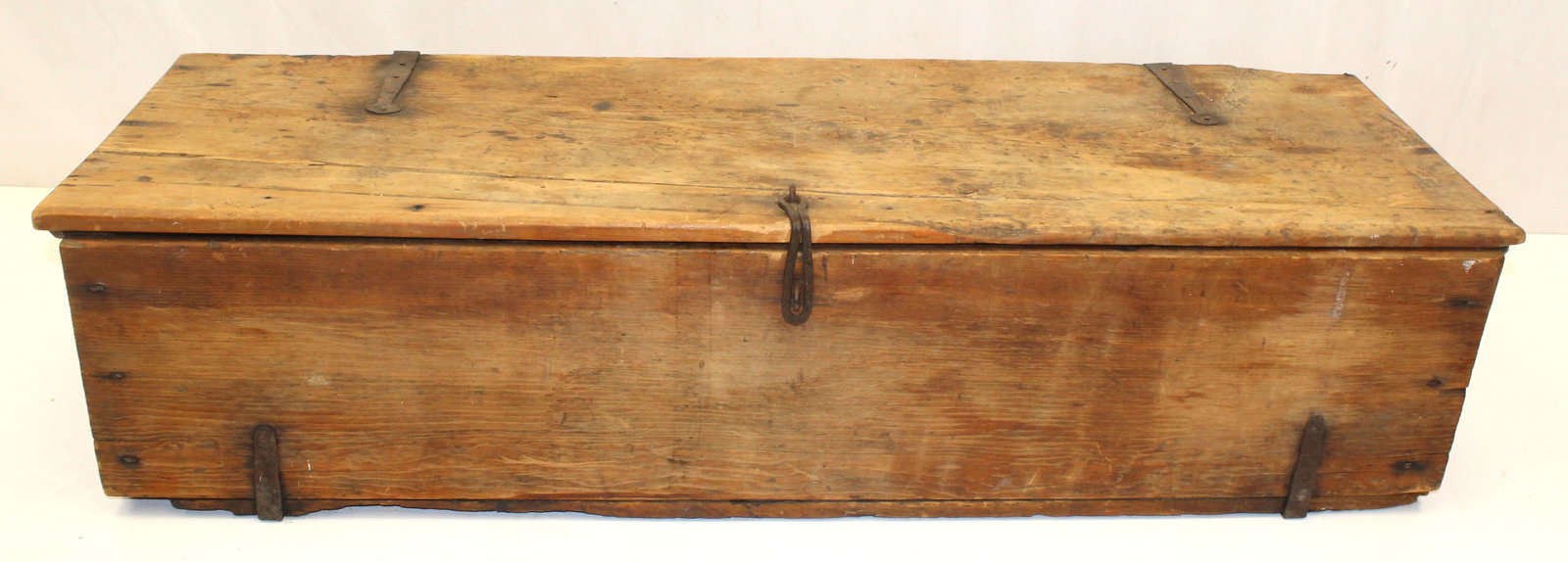 18thC storage box w iron hinges - 11 1/2" tall x 50" wide x 17 1/2" deep (1 of 12)