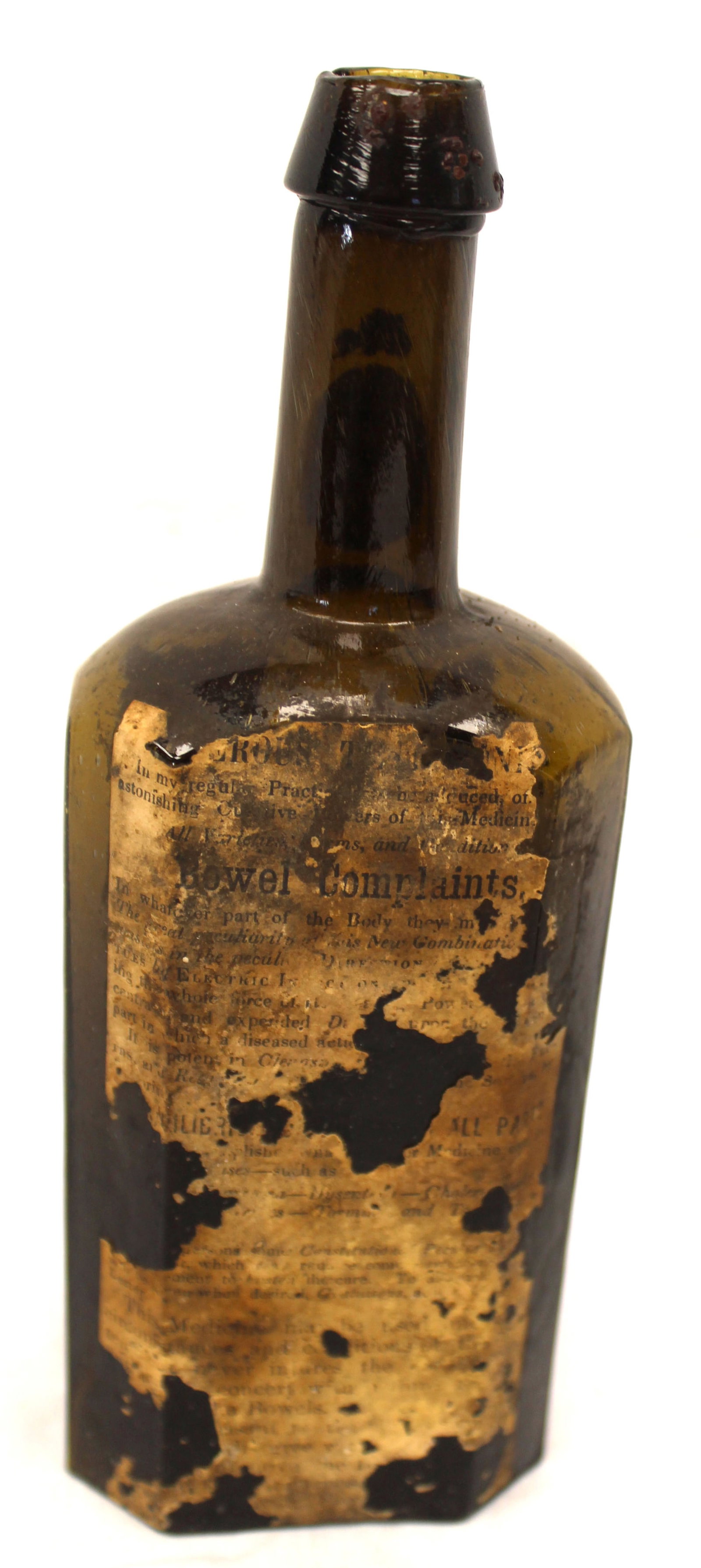 Early amber glass bottle w orig label - 8" tall (1 of 7)