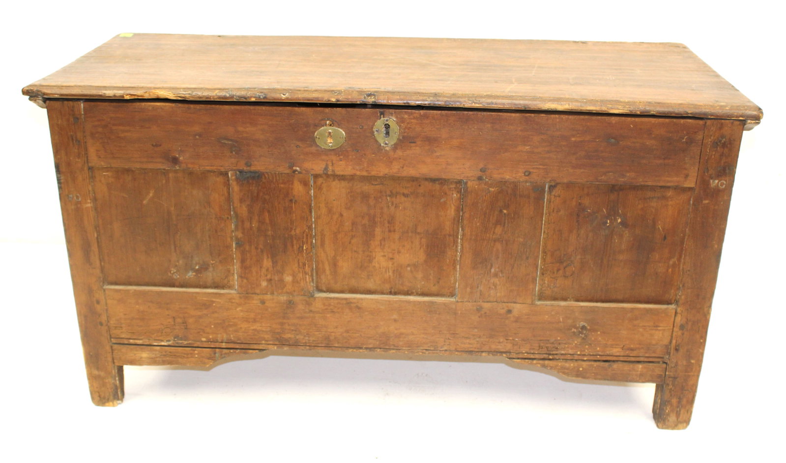18thC paneled blanket chest w "WG" on both sides of front panel - 23 1/2" tall x 43 1/2"x17 1/2 (1 of 12)