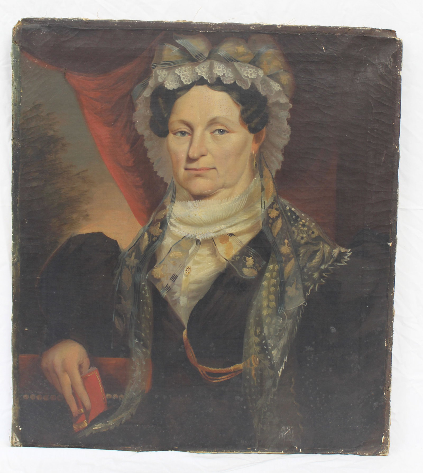 Antique o/c portrait of a woman signed & dated on verso "Sanderson 1832" - unframed - 31"x27" (1 of 10)