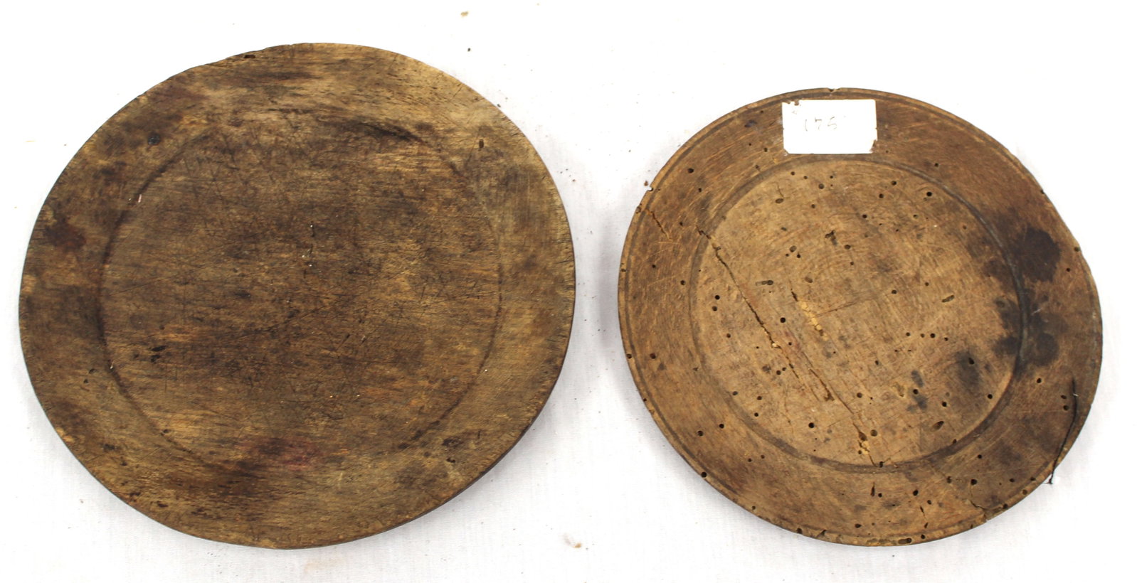 Lot of 2 antique treen plates - 6 1/2" & 7" diam (1 of 6)