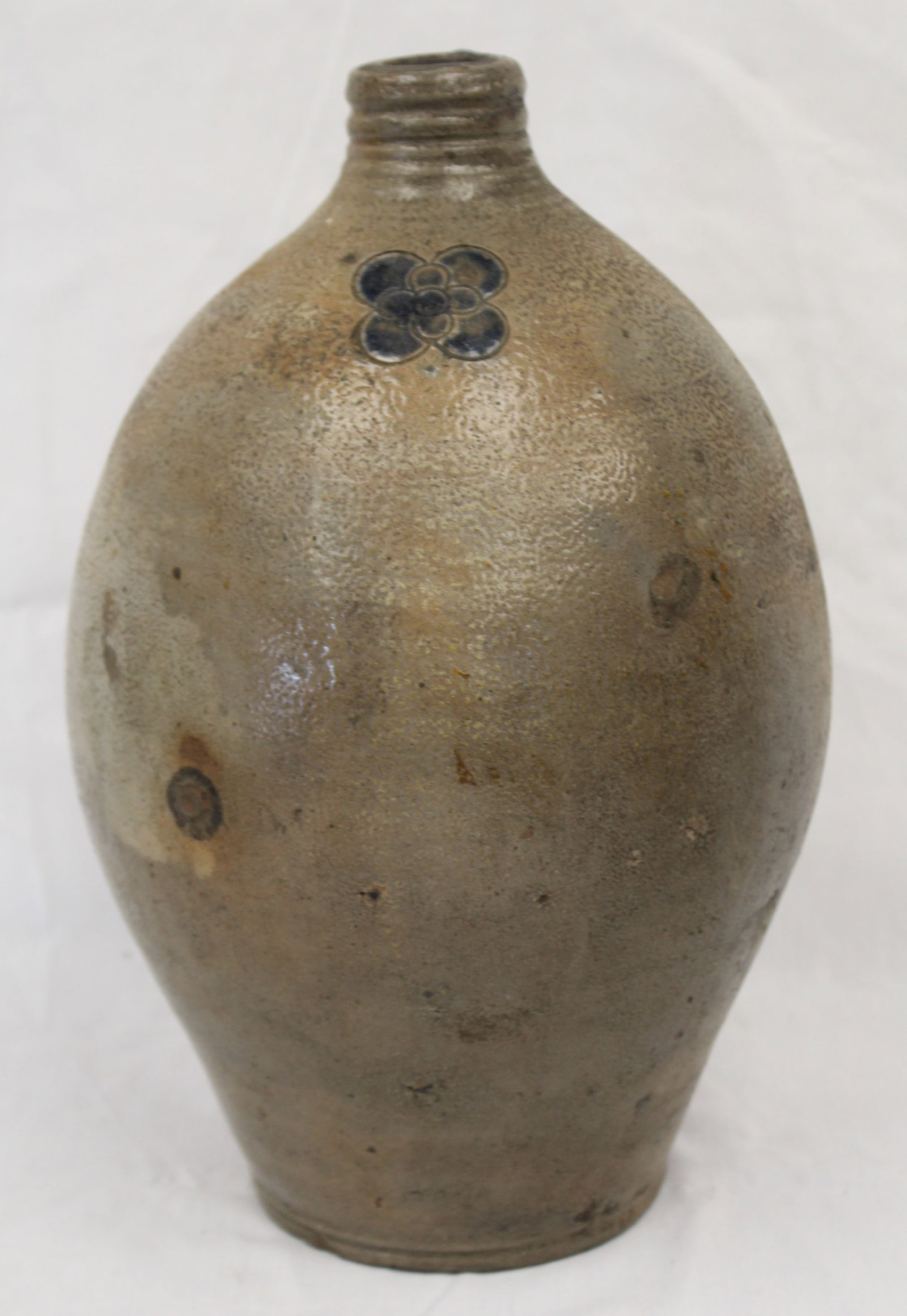 Antique stoneware ovoid jug w incised & cobalt floral dec - 13" tall (1 of 9)