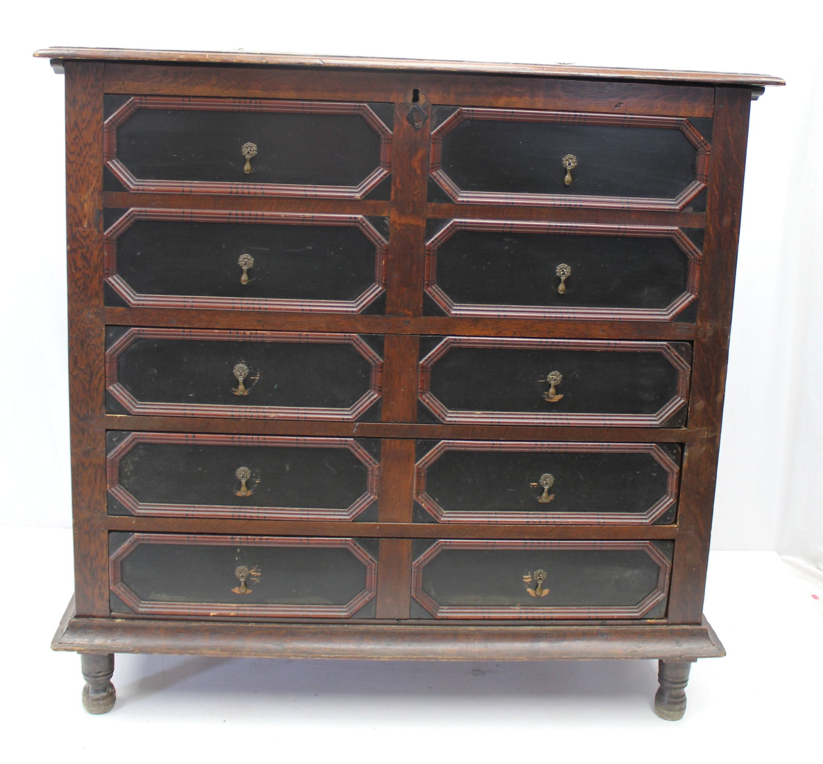 17thC/18thC Wm & Mary 3 drawer paneled blanket chest in paint decoration - 45" tall x 46 1/2" wide x (1 of 20)