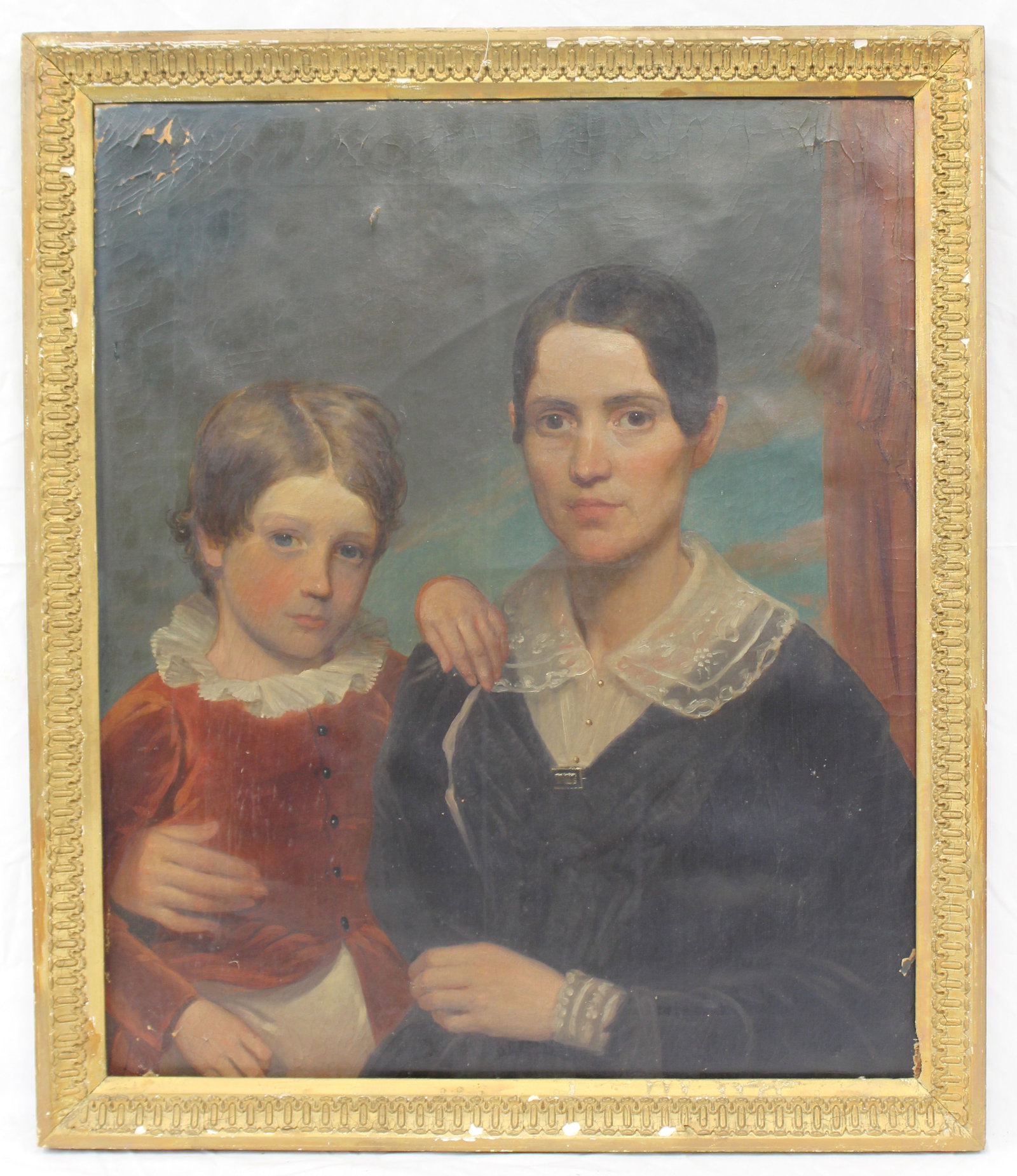 Antique o/c portrait of a mother & child - overall framed size 33 1/2"x28 1/2" (1 of 11)