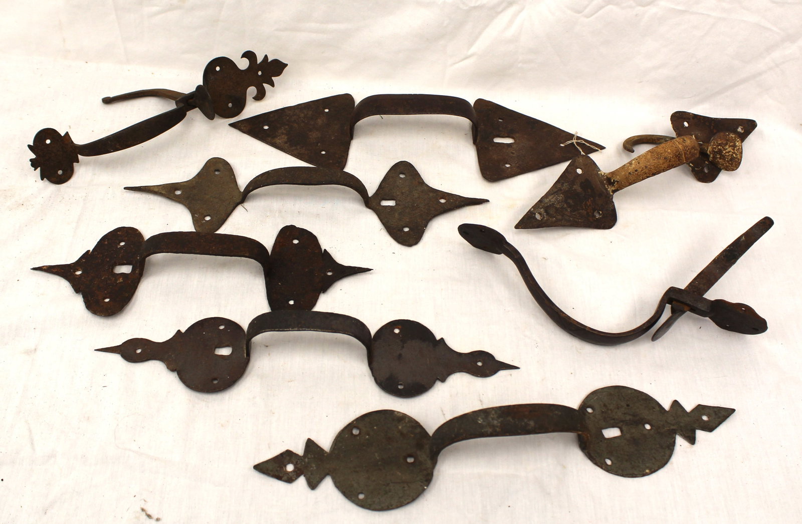 Lot of 8 antique iron door latch/handles - 12"-15" (1 of 9)