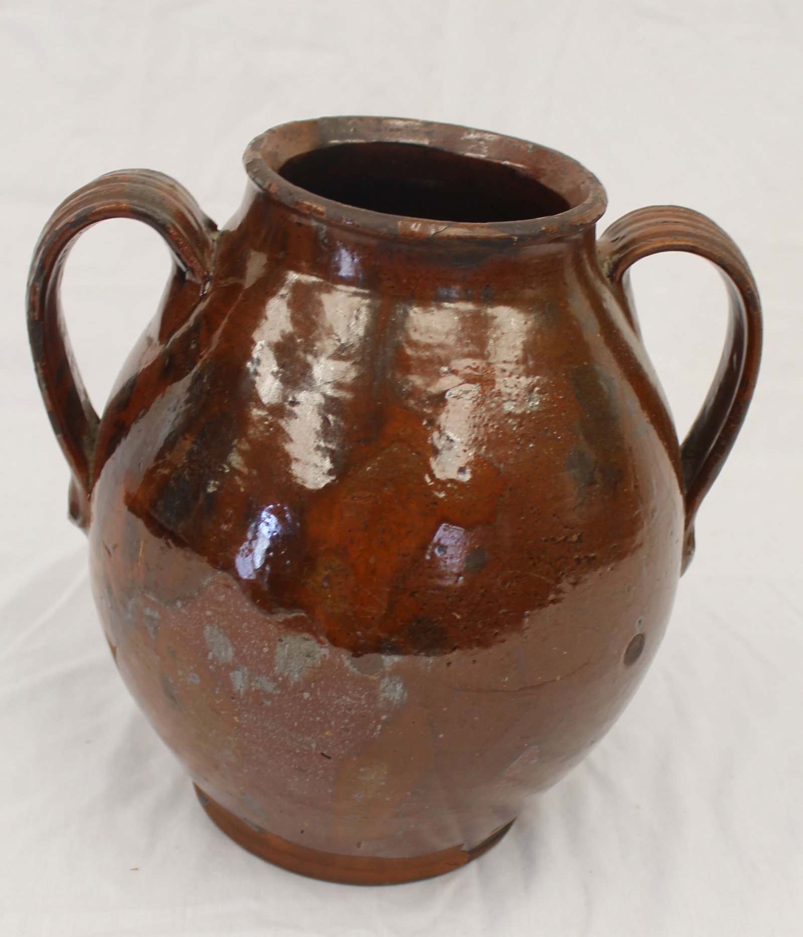Antique 2 handled redware jar - 10 1/2" tall (1 of 8)