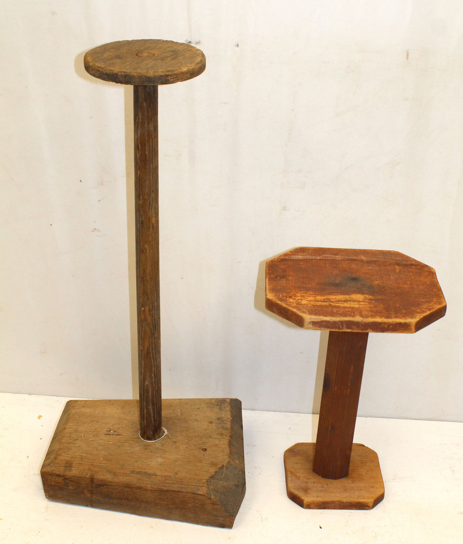 Lot of 2 antique wooden lighting tidy's - 29" x 6 1/2" diam & 16" tall x 10 1/2"x9" (1 of 6)