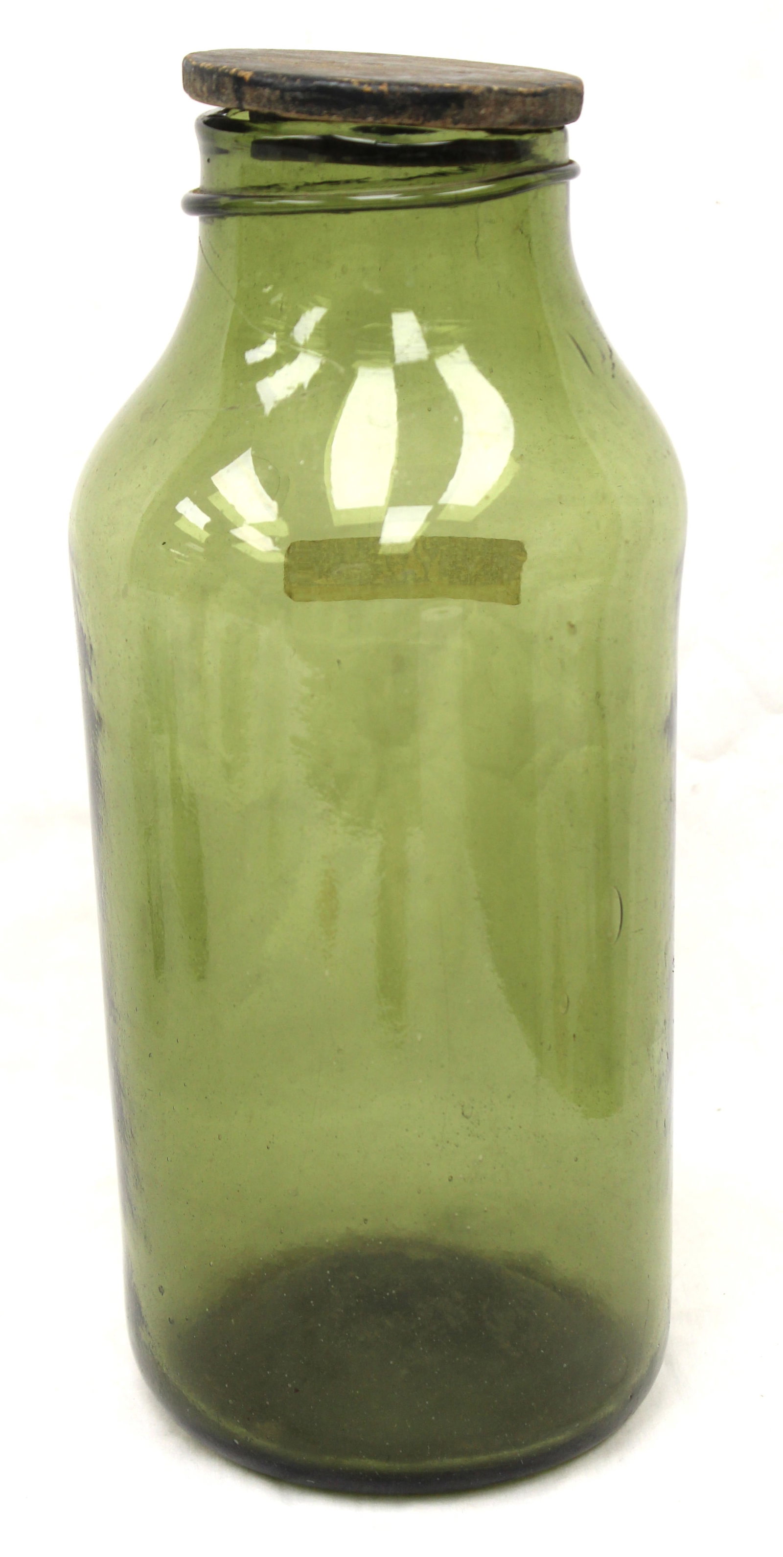 Early green glass jar w wooden lid - 15" tall (1 of 8)