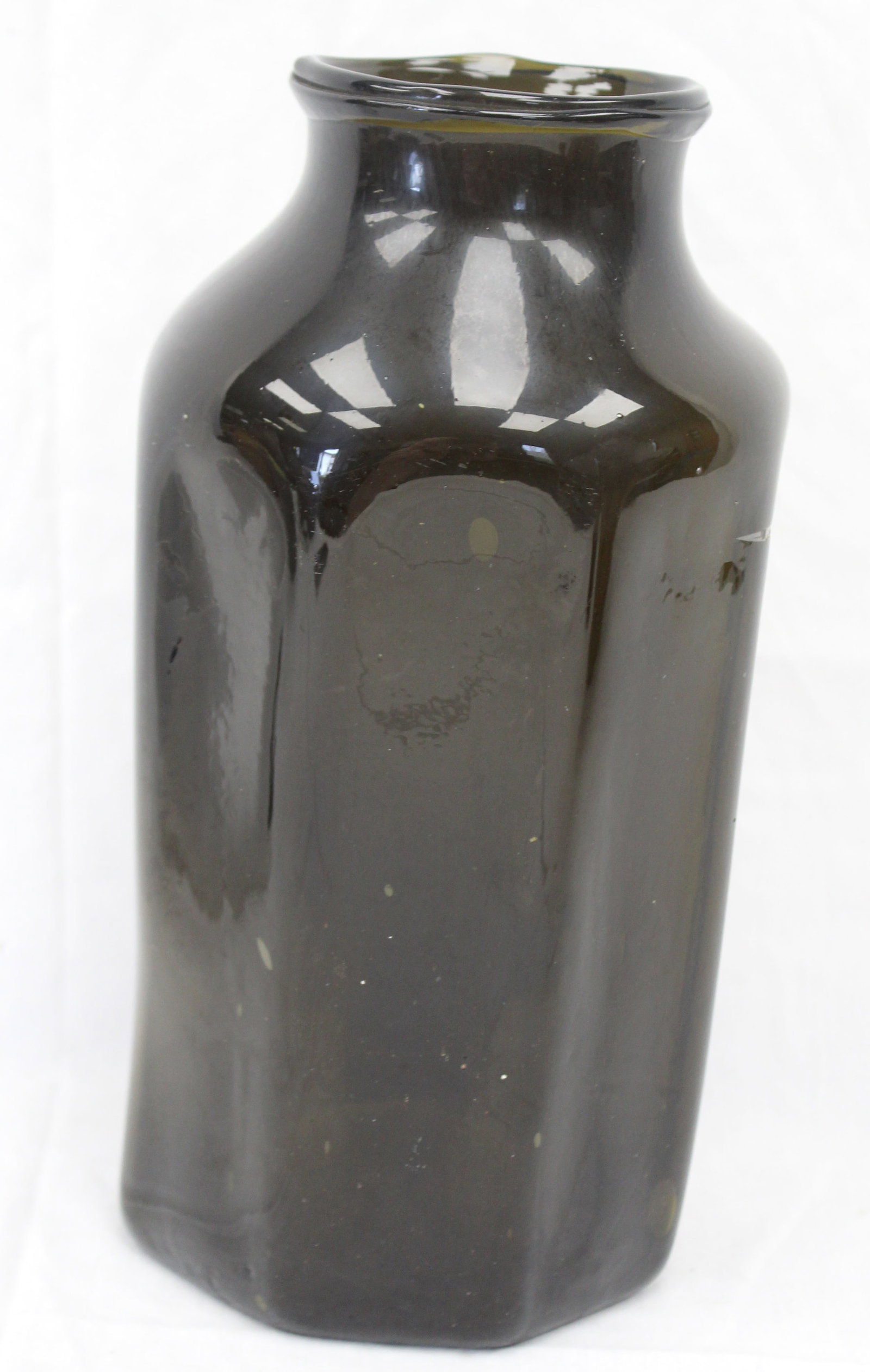 Early dark green/black octagonal glass jar - 12" tall (1 of 7)