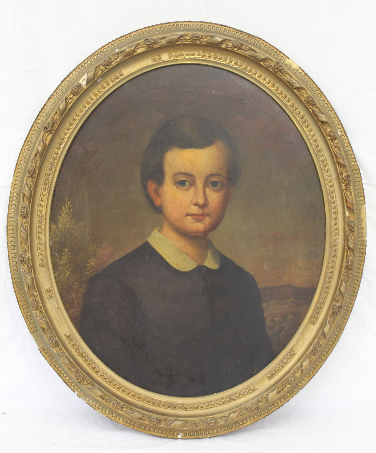 Antique oval o/c portrait of a boy - 0verall framed size 30"x23" (1 of 7)