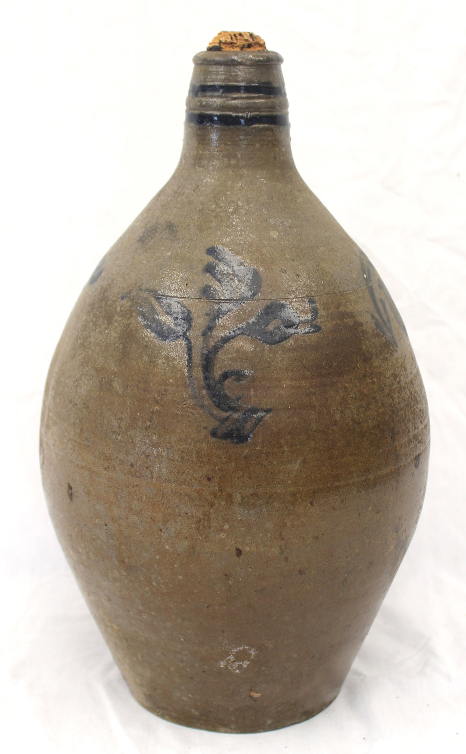 Antique stoneware ovoid jug w cobalt floral dec - 15" tall (1 of 9)